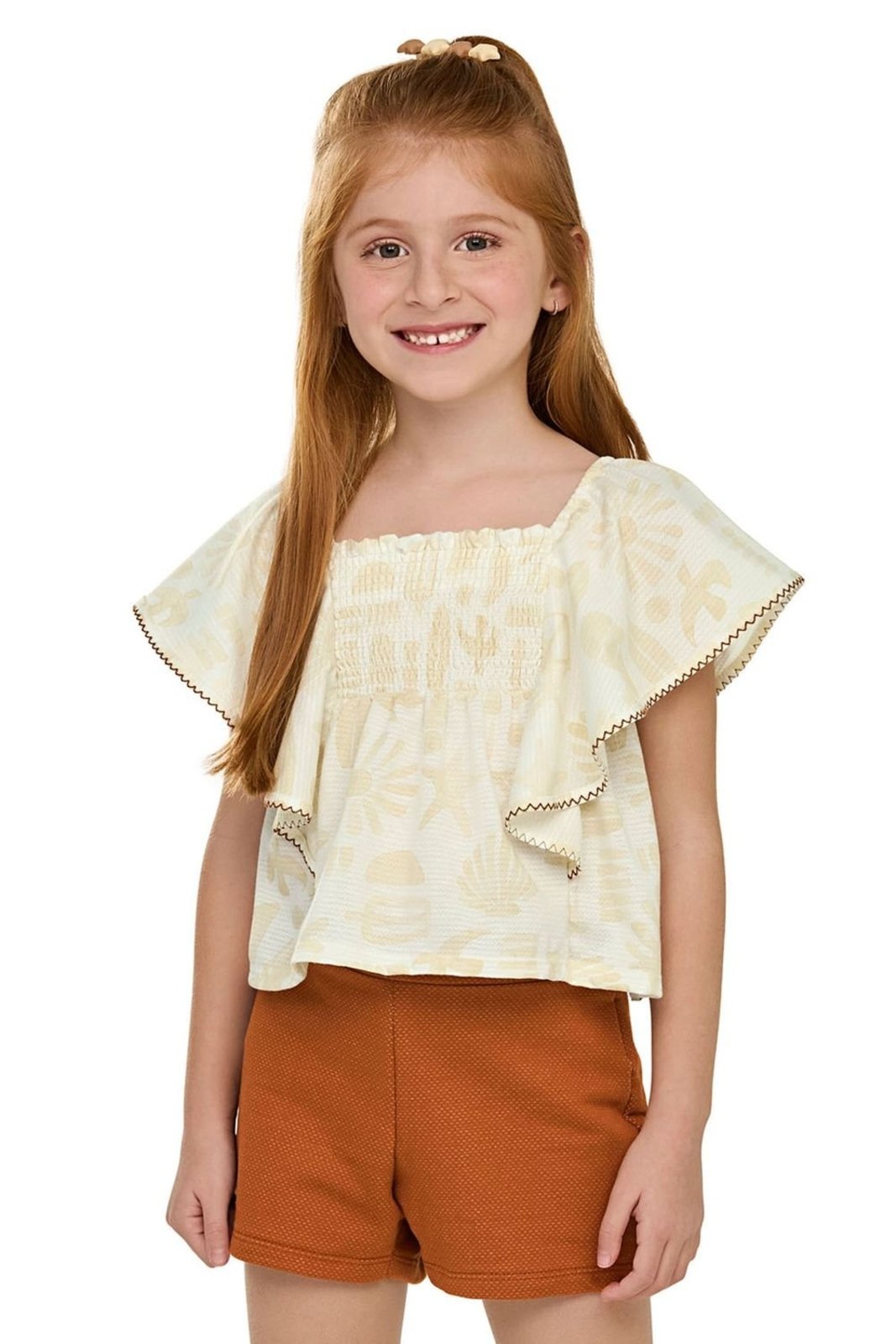 Infantil - Conjunto Menina Tropical Babado Elian Bege