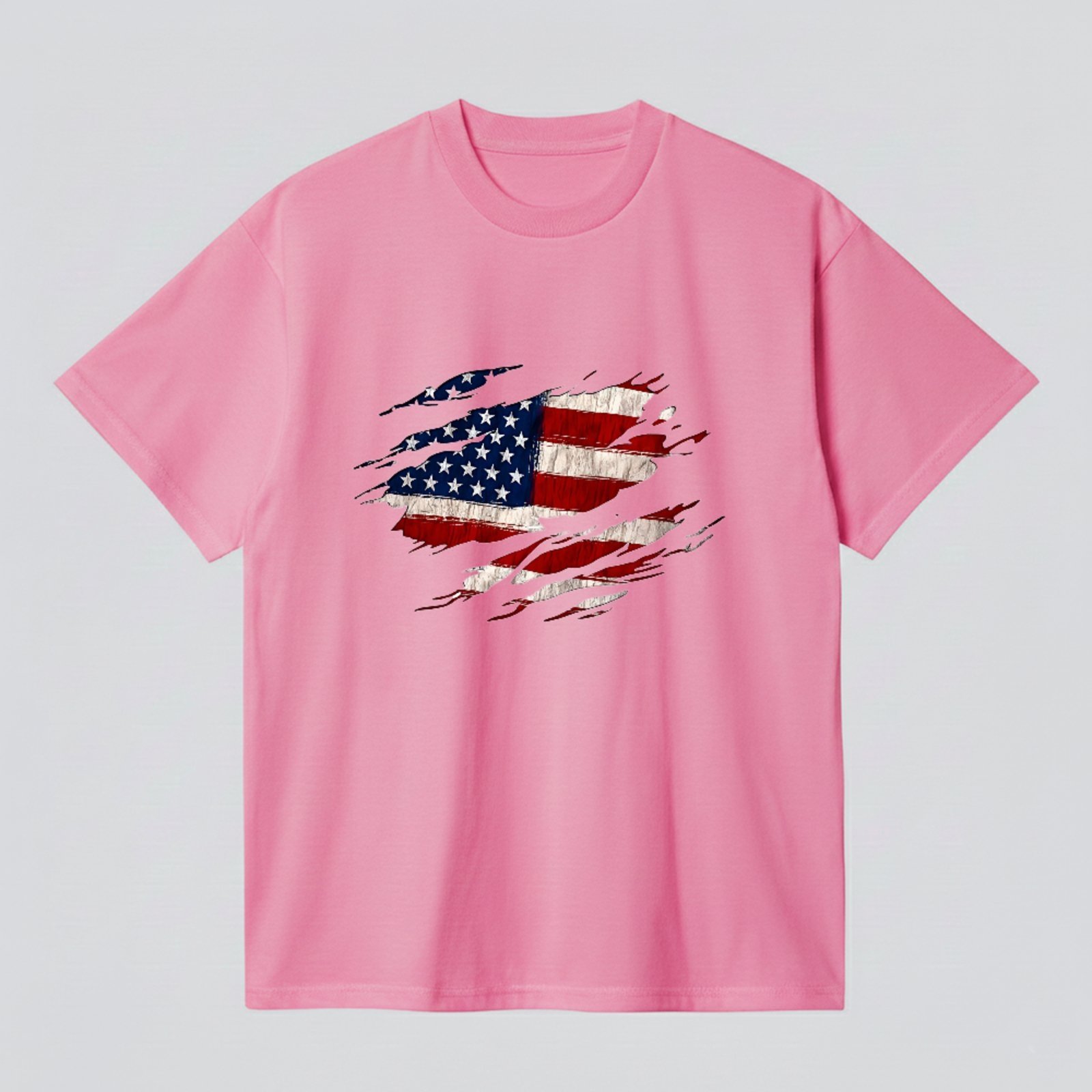 Camiseta Básica Bandeira Americana Vintage Unissex Rosa