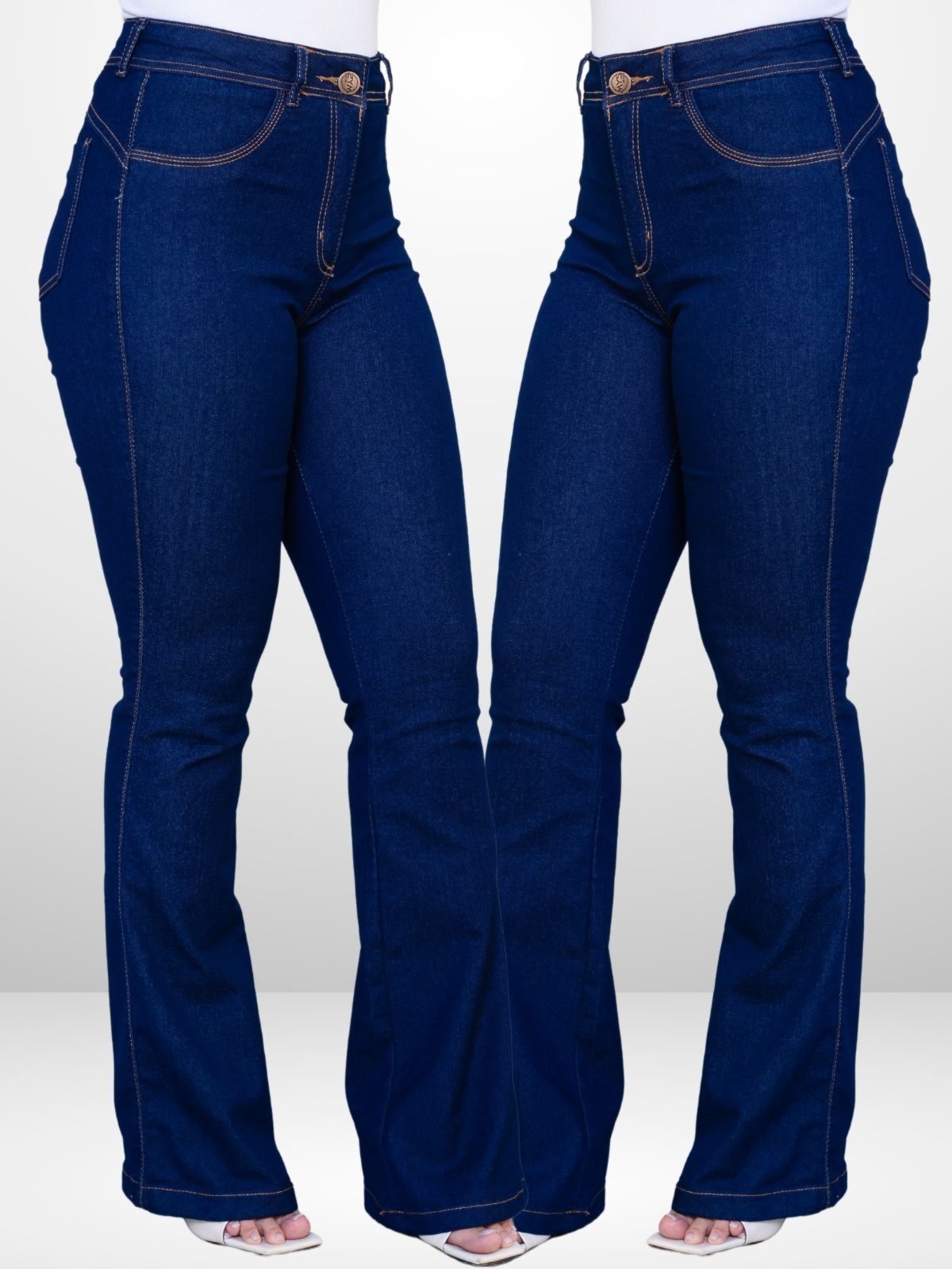Kit 2 Calça Niha Jeans Feminina Flare Cintura Alta Azul