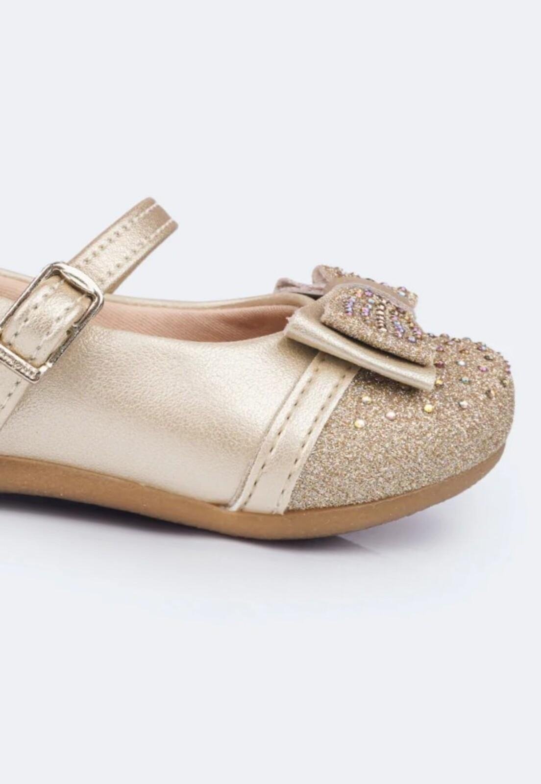 Vista 3 Infantil - Sapato Pampili Mini Angel Laço Duplo Strass Glitter 18 PKT dourado PKT dourado