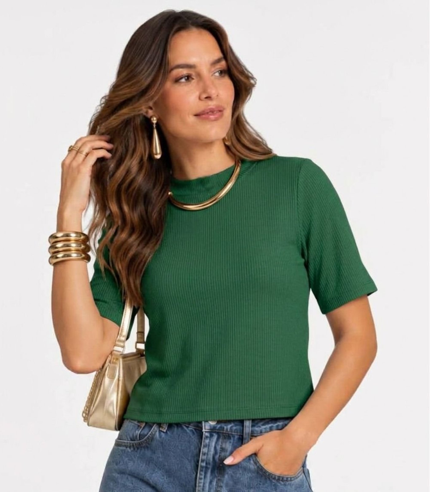 Blusa Feminina Ribana Gola Em Molde Infinita Cor Verde
