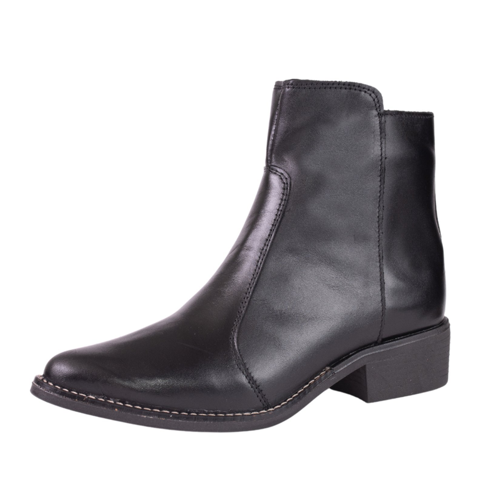 Bota em Couro Legitimo Feminina Cano Baixo Bico Fino Preto Tellini Store