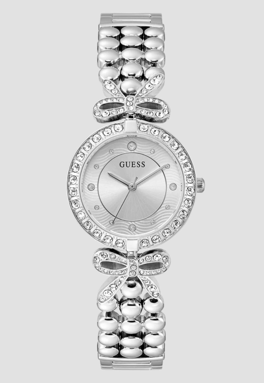 Relógio Guess Redondo Laço Cristais Prata