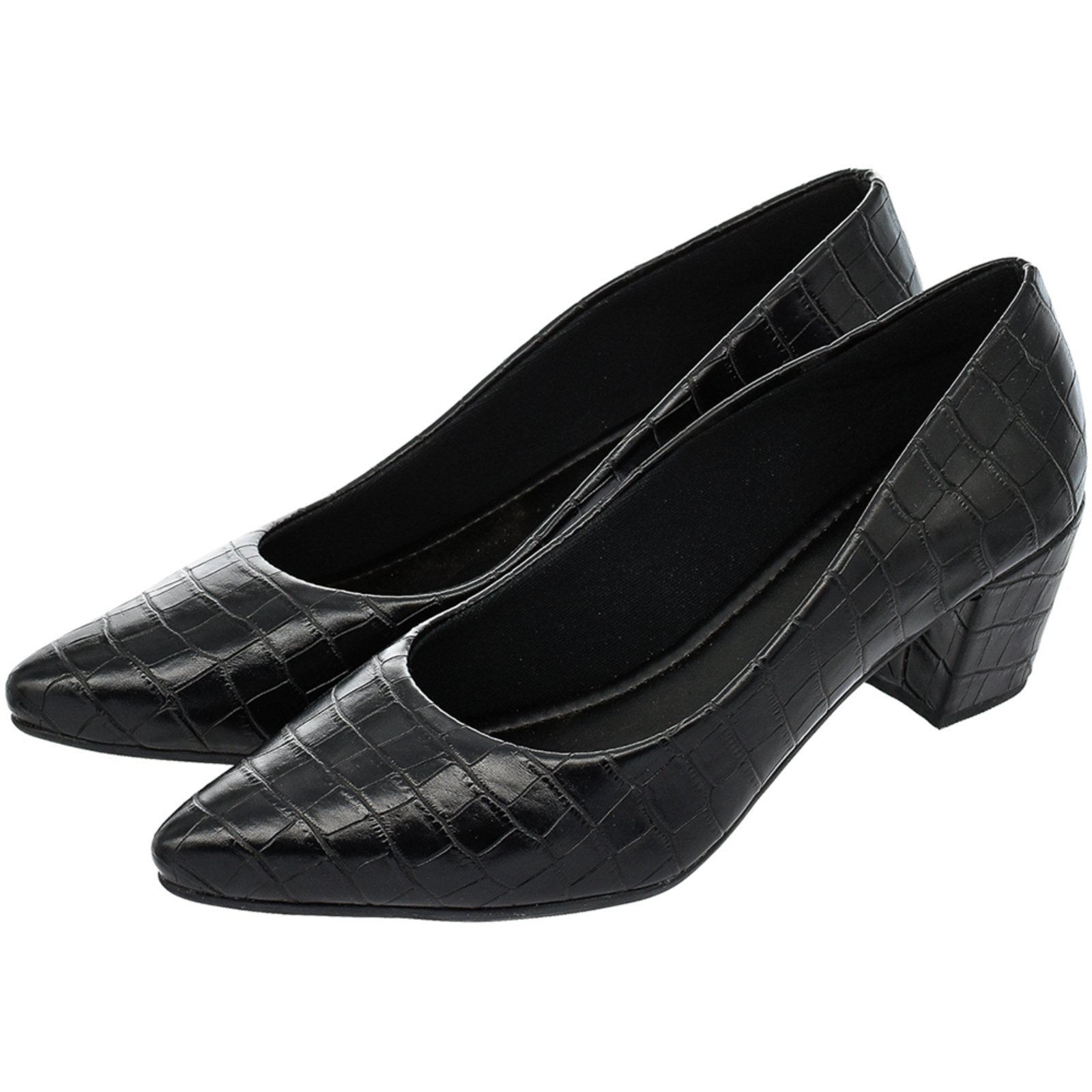 Sapato Scarpin Donatella Shoes Bico Fino Confort Preto Croco