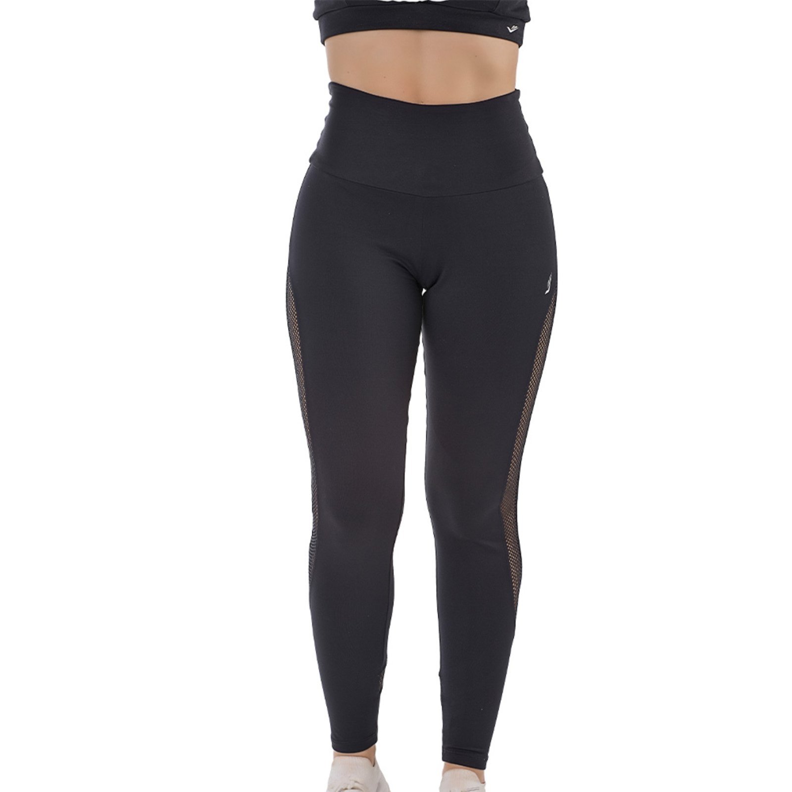 Calça Legging Com Detalhe Em Tela Lateral Academia Preto