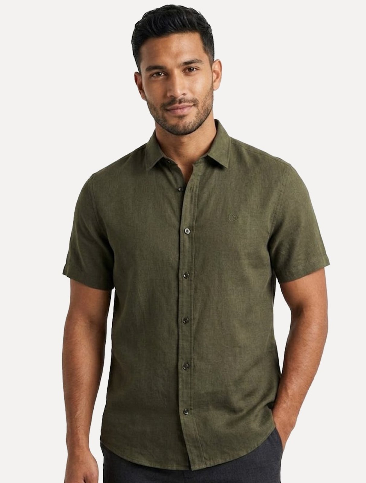 Camisa John John Masculina Regular Manga Curta Rustic Mono Logo Verde Médio