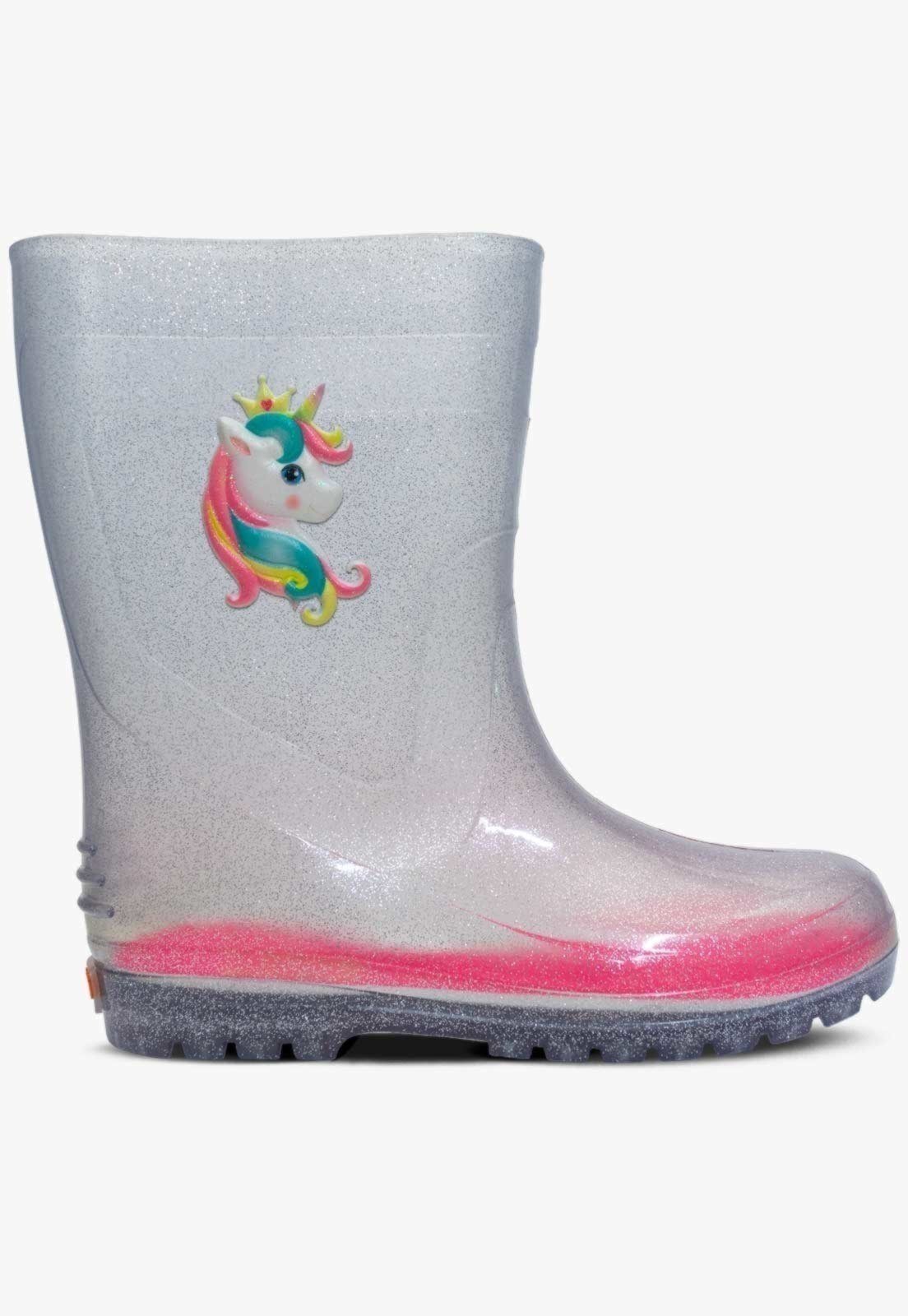Vista 3 Infantil - Bota Galocha Feminina Pópidi Unicórnio Glitter prata Pópidí prata
