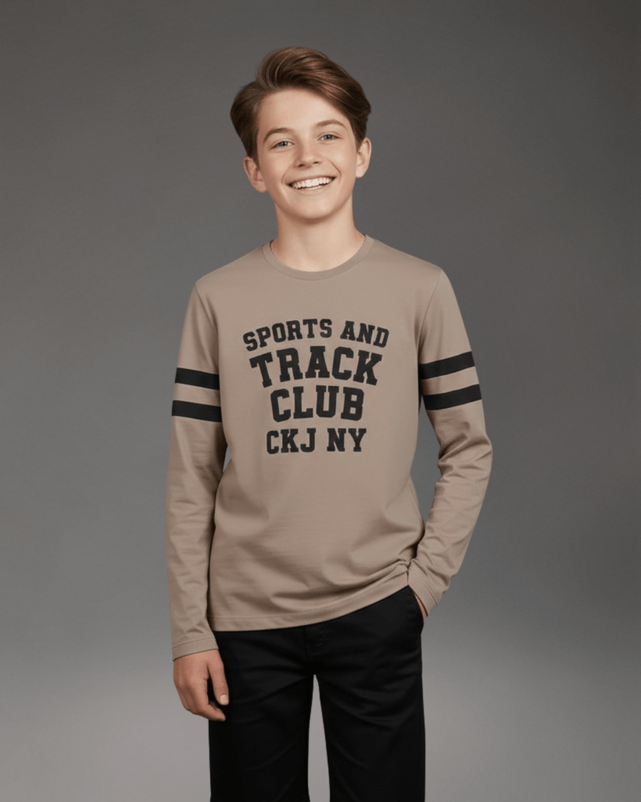 Camiseta Manga Longa Calvin Klein Jeans Menino College - Caqui Medio Calvin Klein Jeans