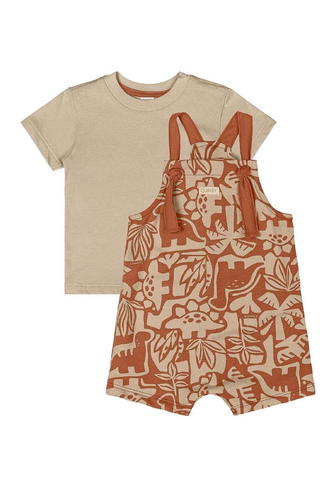 Vista 3 Infantil - Conjunto Camiseta e Jardineira Quimby bege Quimby bege
