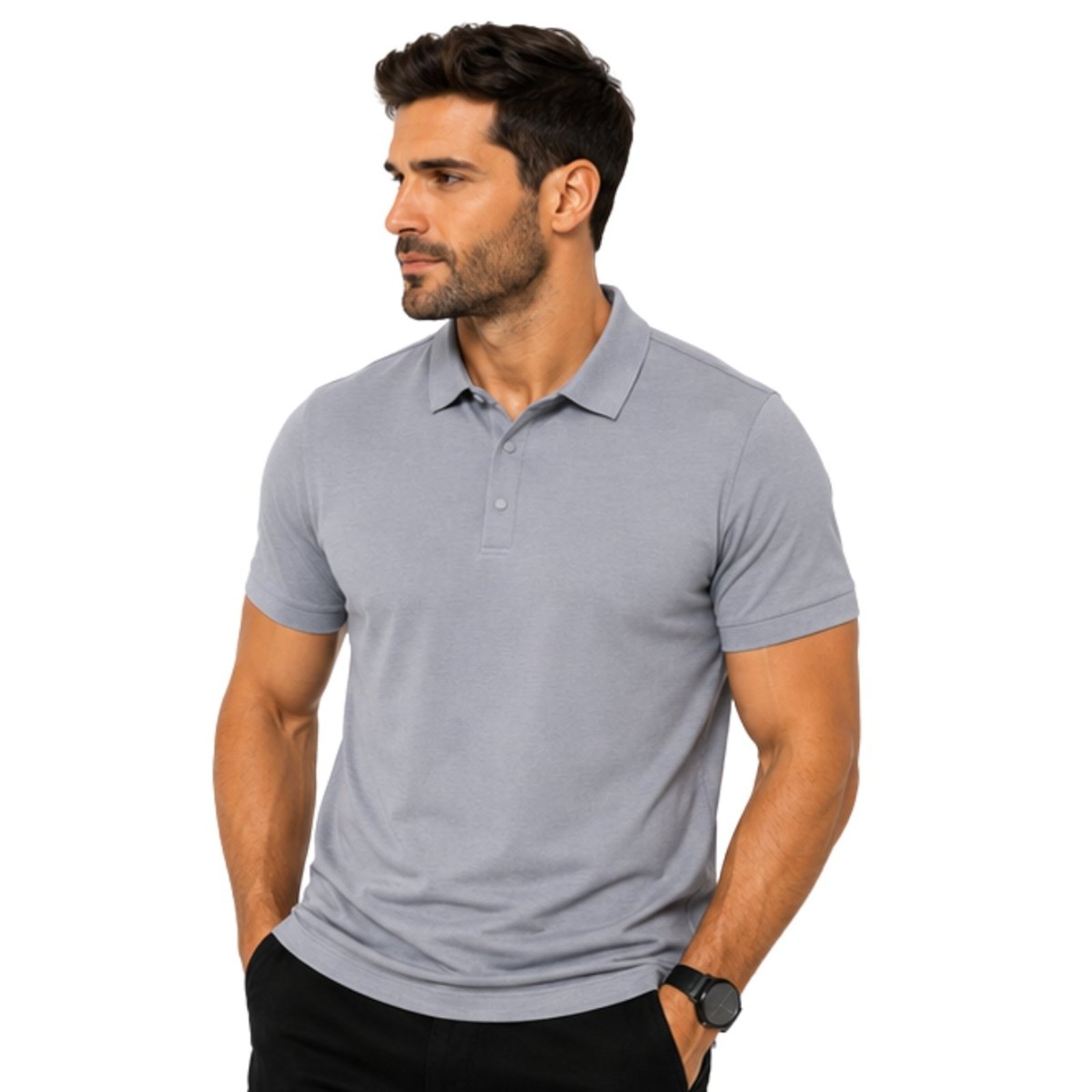 Camisa Polo Masculina Poliamida Leve Estilo Casual Sport Cinza