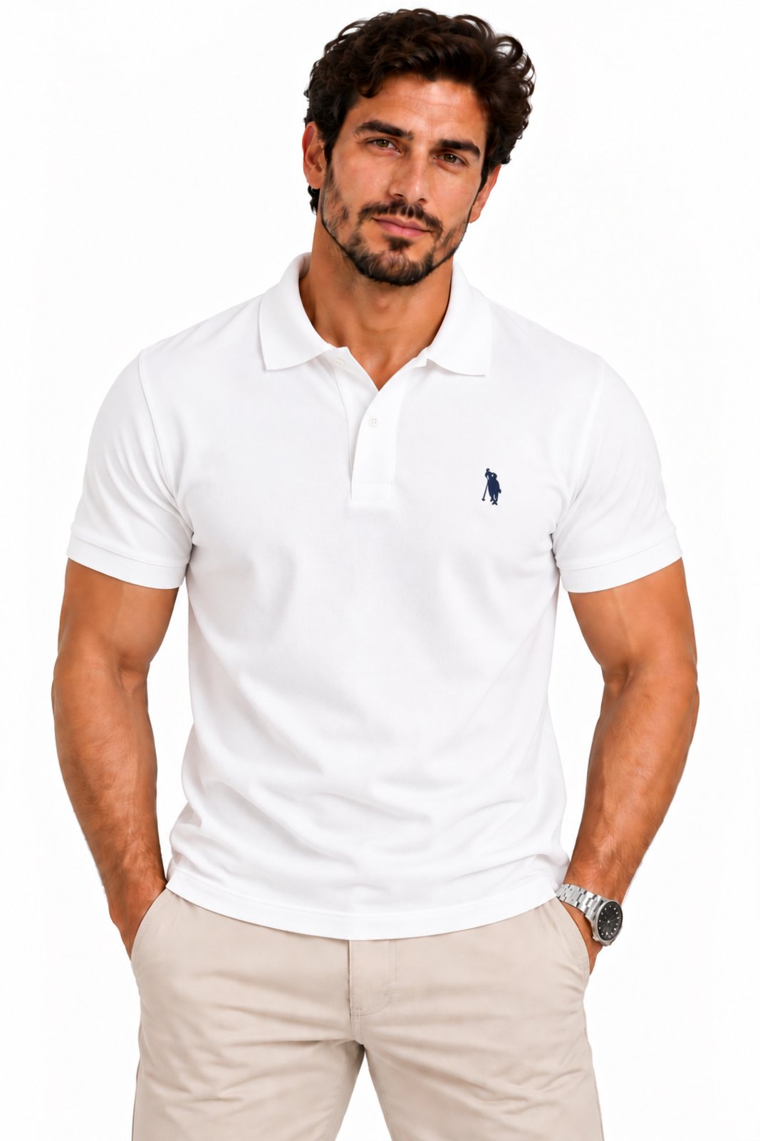 Camisa Polo Masculina D Bell Outlet Fashion Piquet Branco