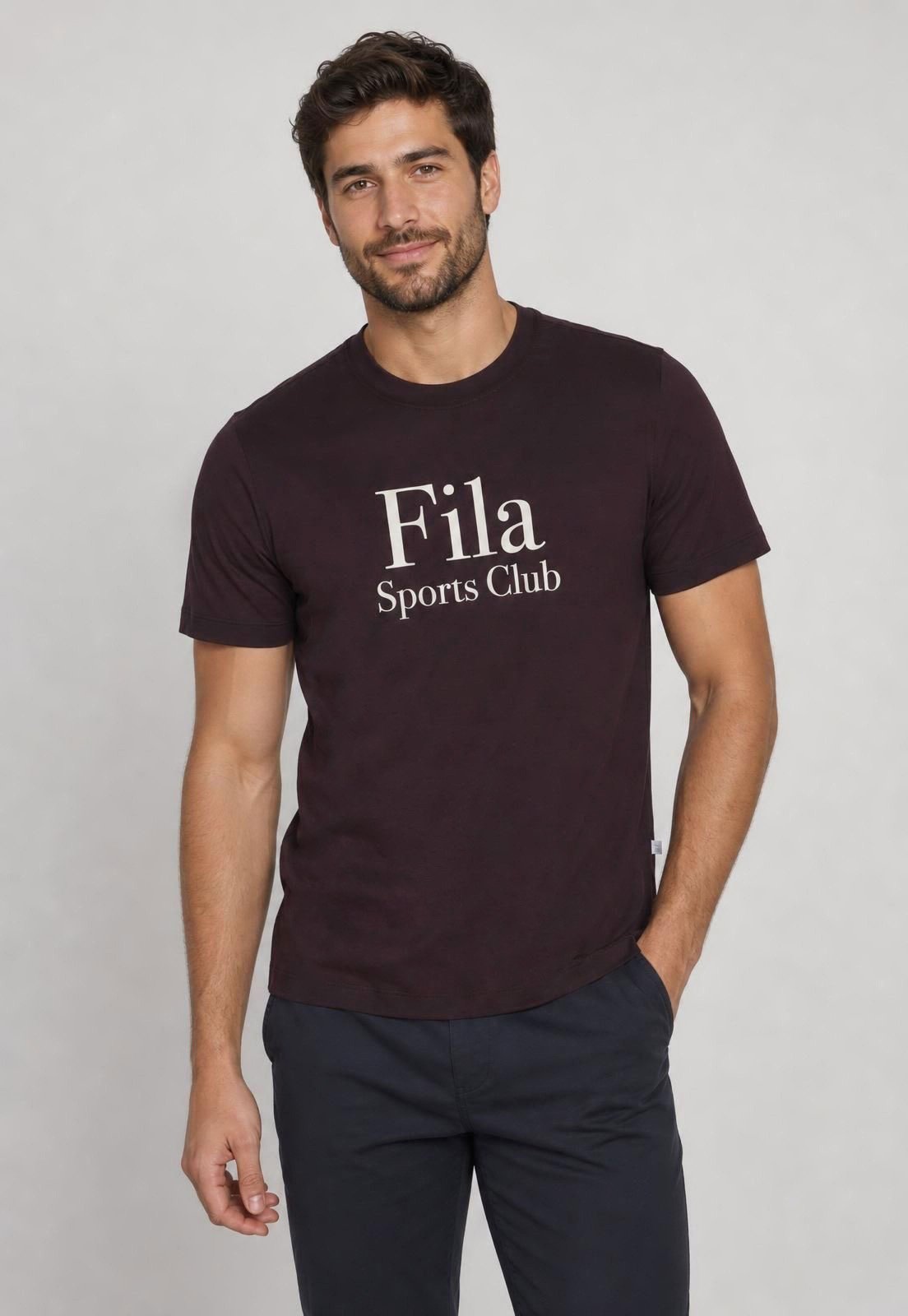 Camiseta Masculina Fila Logo Regular Sports Club Vinho