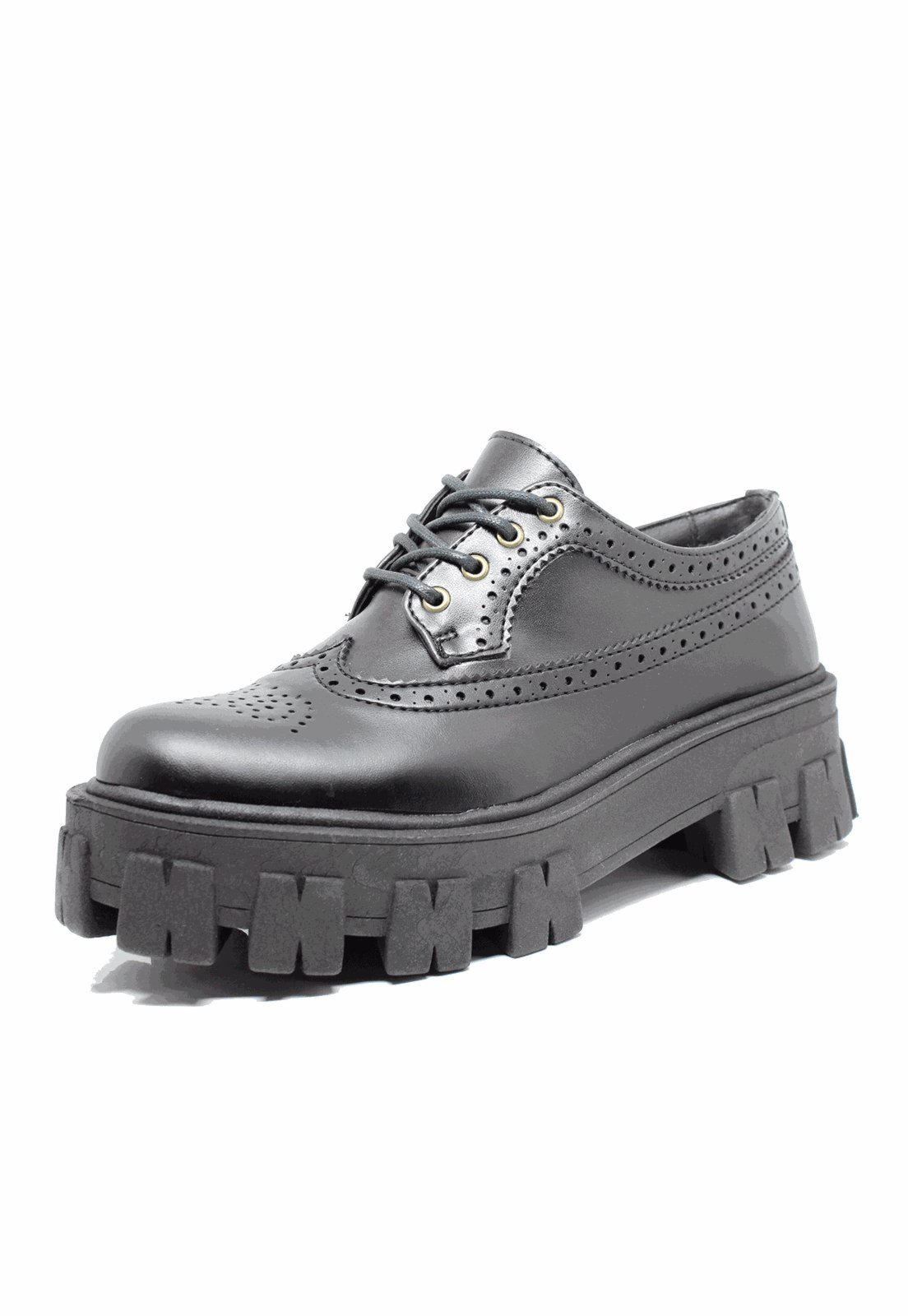 Sapato Oxford Tratorado Estilo Veggie Rolly Preto
