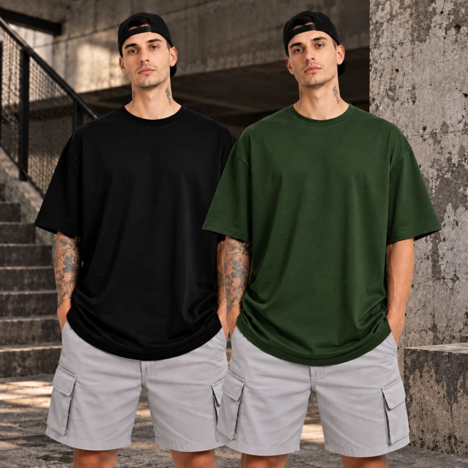 Kit 2 Camisetas Oversized Masculinas Algodão Gola Redonda Academia