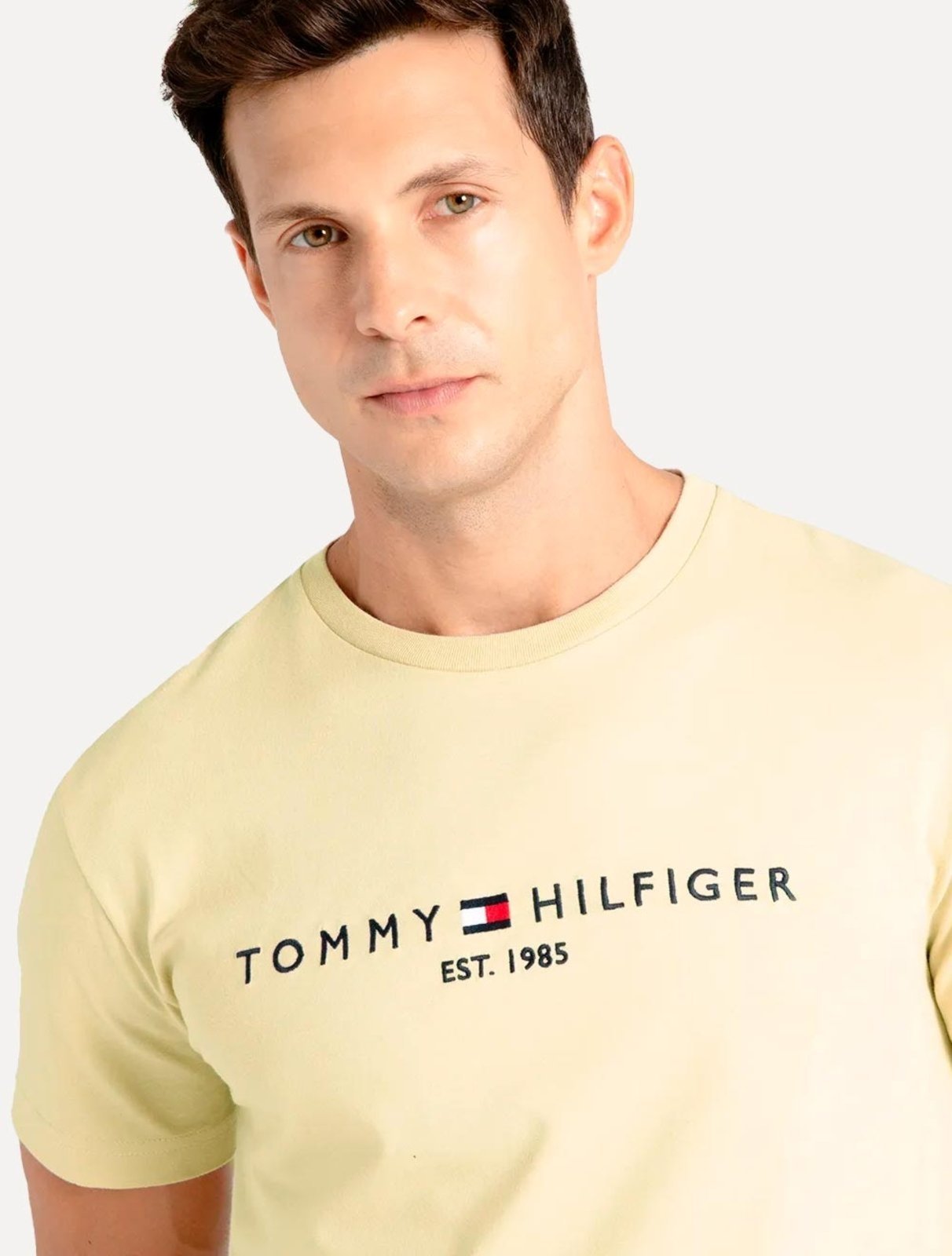 Vista 3 Camiseta Tommy Hilfiger Masculina Core Logo Tee Areia off-white Tommy Hilfiger off-white