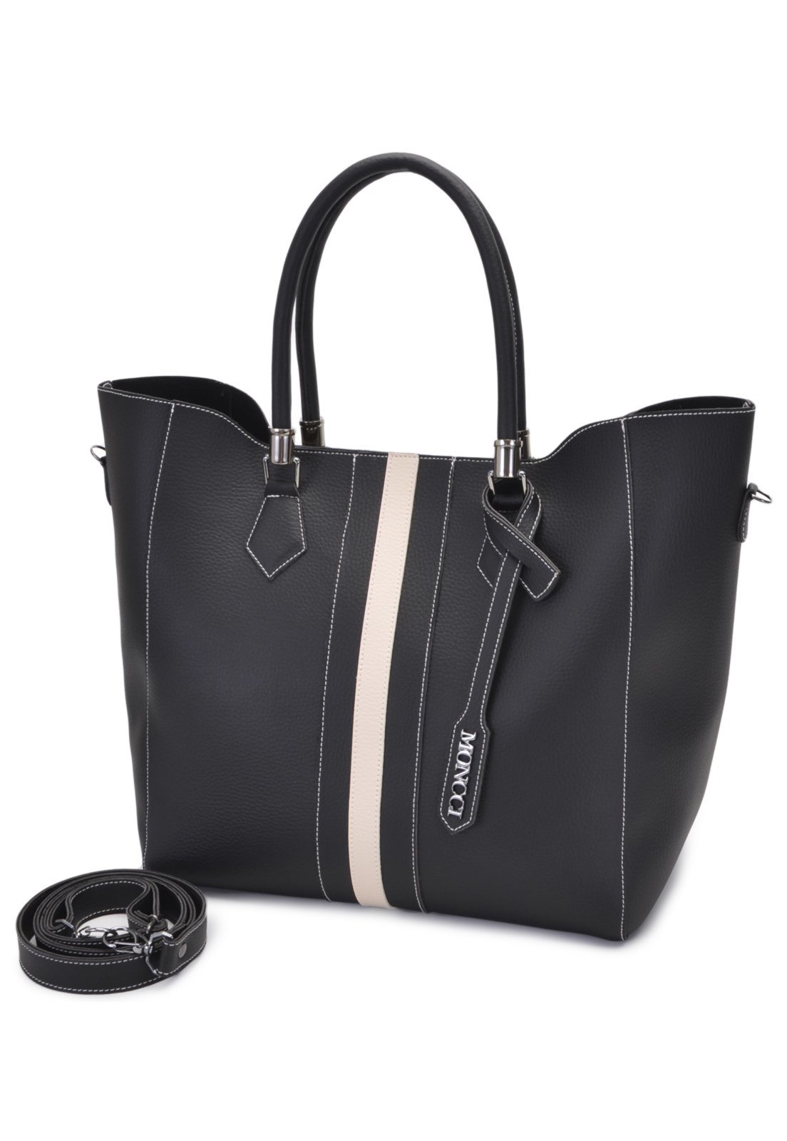 Bolsa Sacola Transversal Grande Moncci Preto e Branco