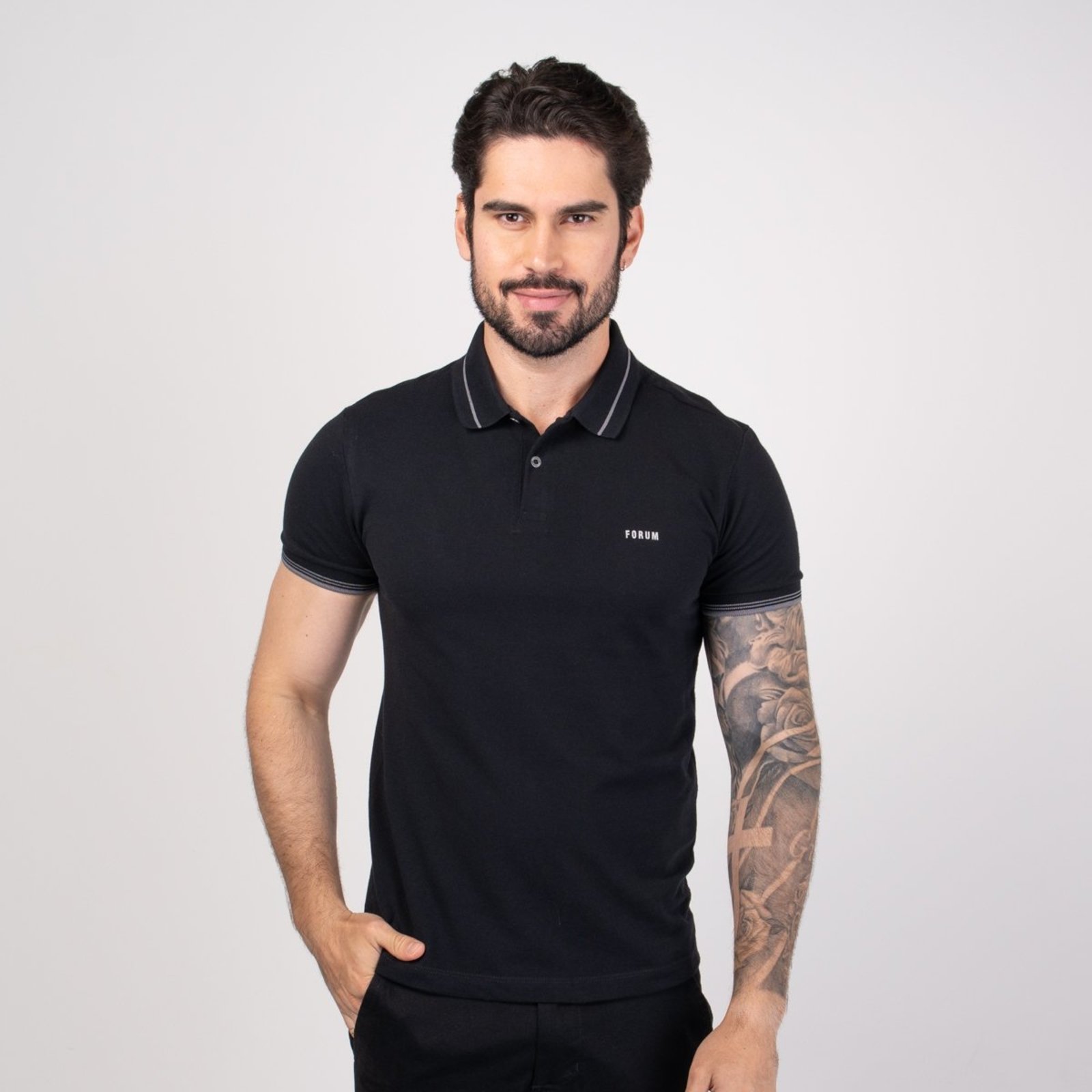 Camisa Polo Forum Preta Friso