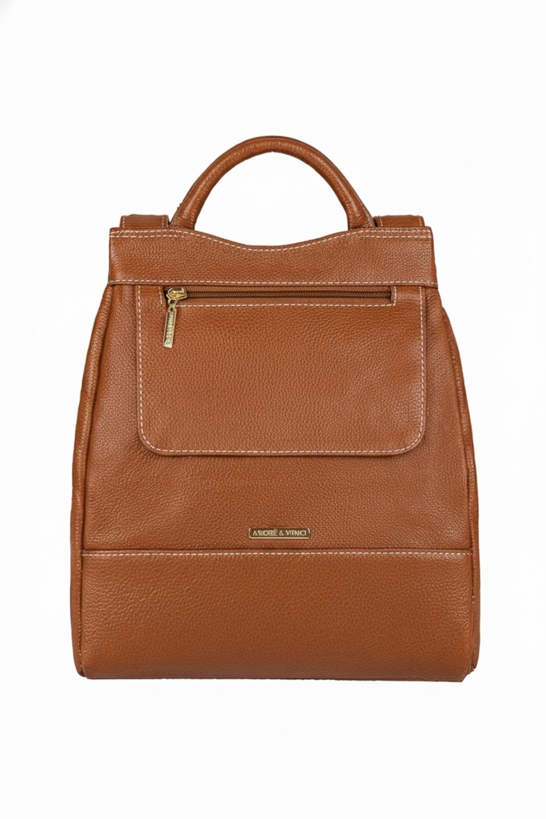 Mochila pequena antifurto couro liso Susan – Caramelo
