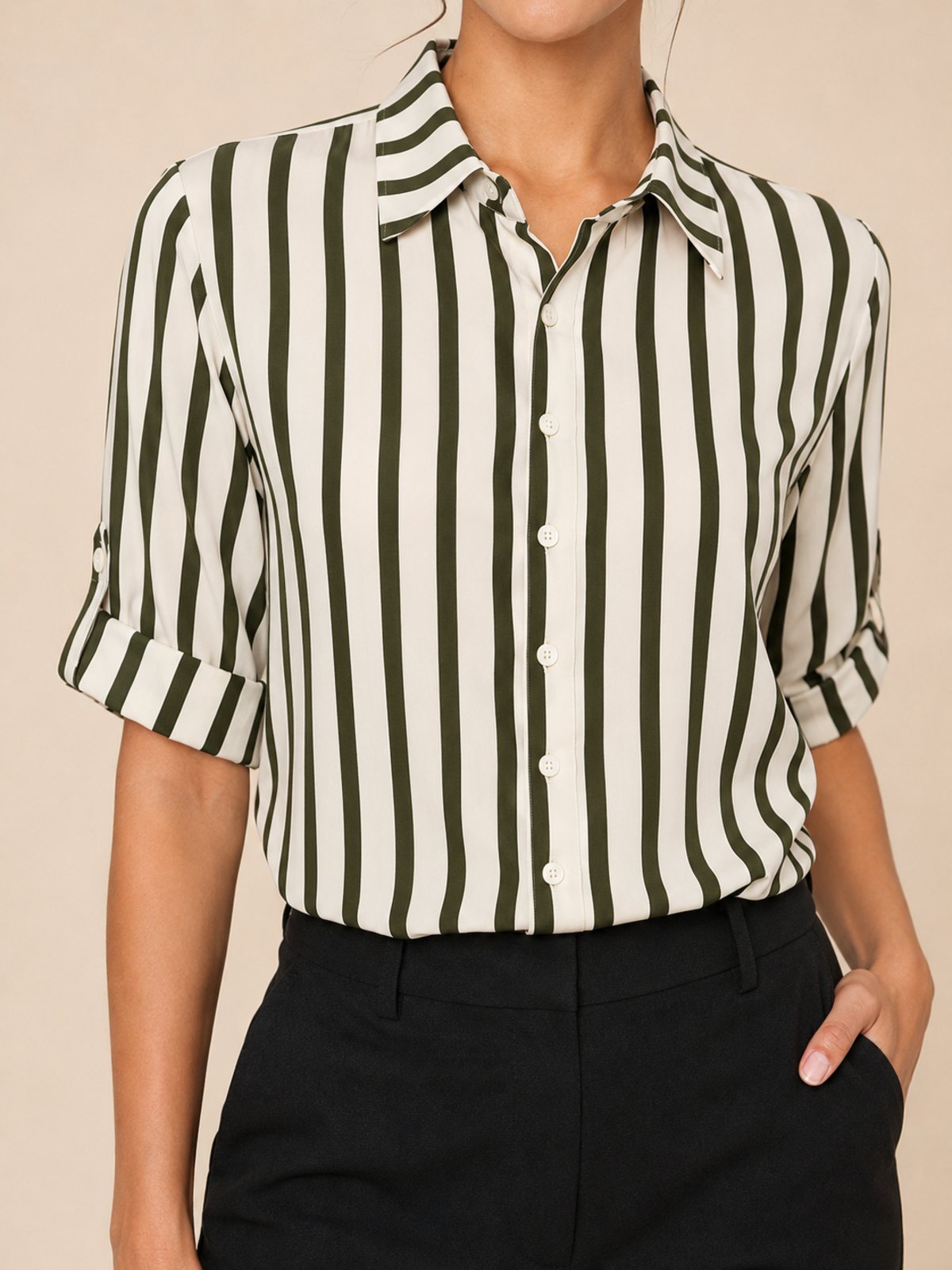 Max Camisa Tricoline Lapetry Feminina Manga Martingale Verde Social