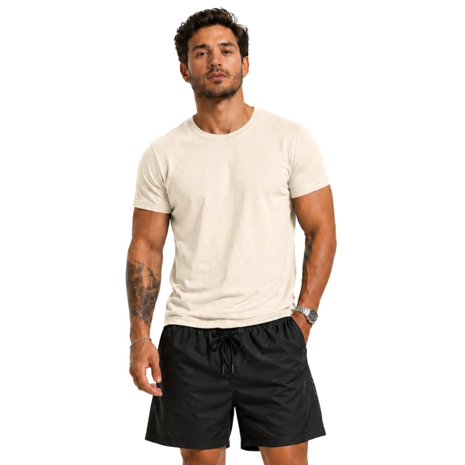 Conjunto Short Masculino BermudaTactel Elastano + Camiseta Basica Moda Sofisticada