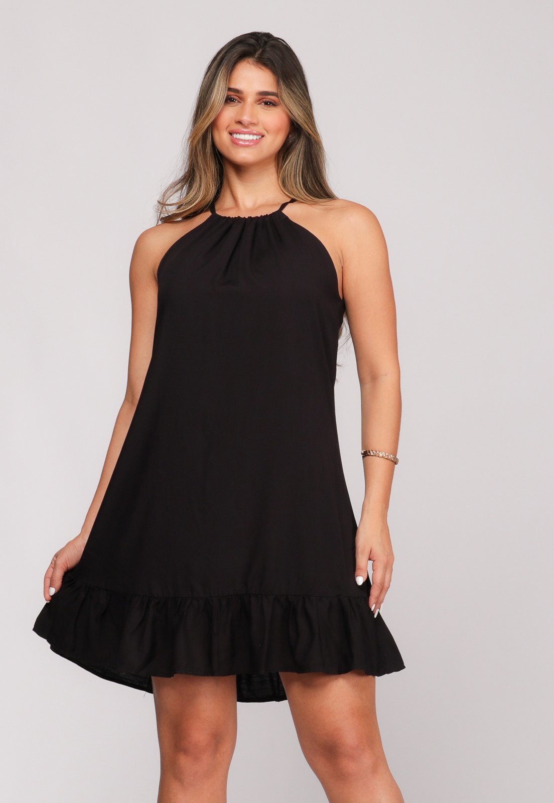 Vestido Curto Cava Americana e Alças B’Bonnie Alana Preto