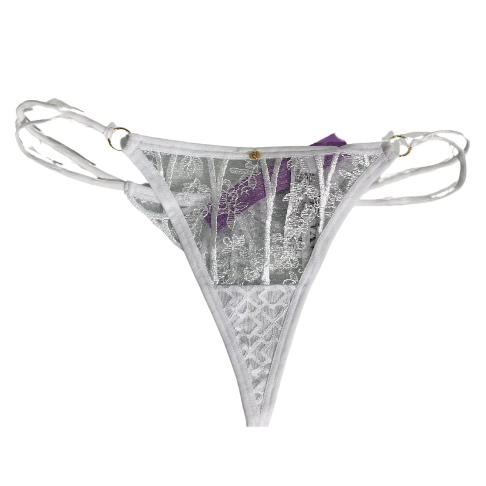 Calcinha Fio Dental Y String Em Renda Bordada e Tule Nayane .