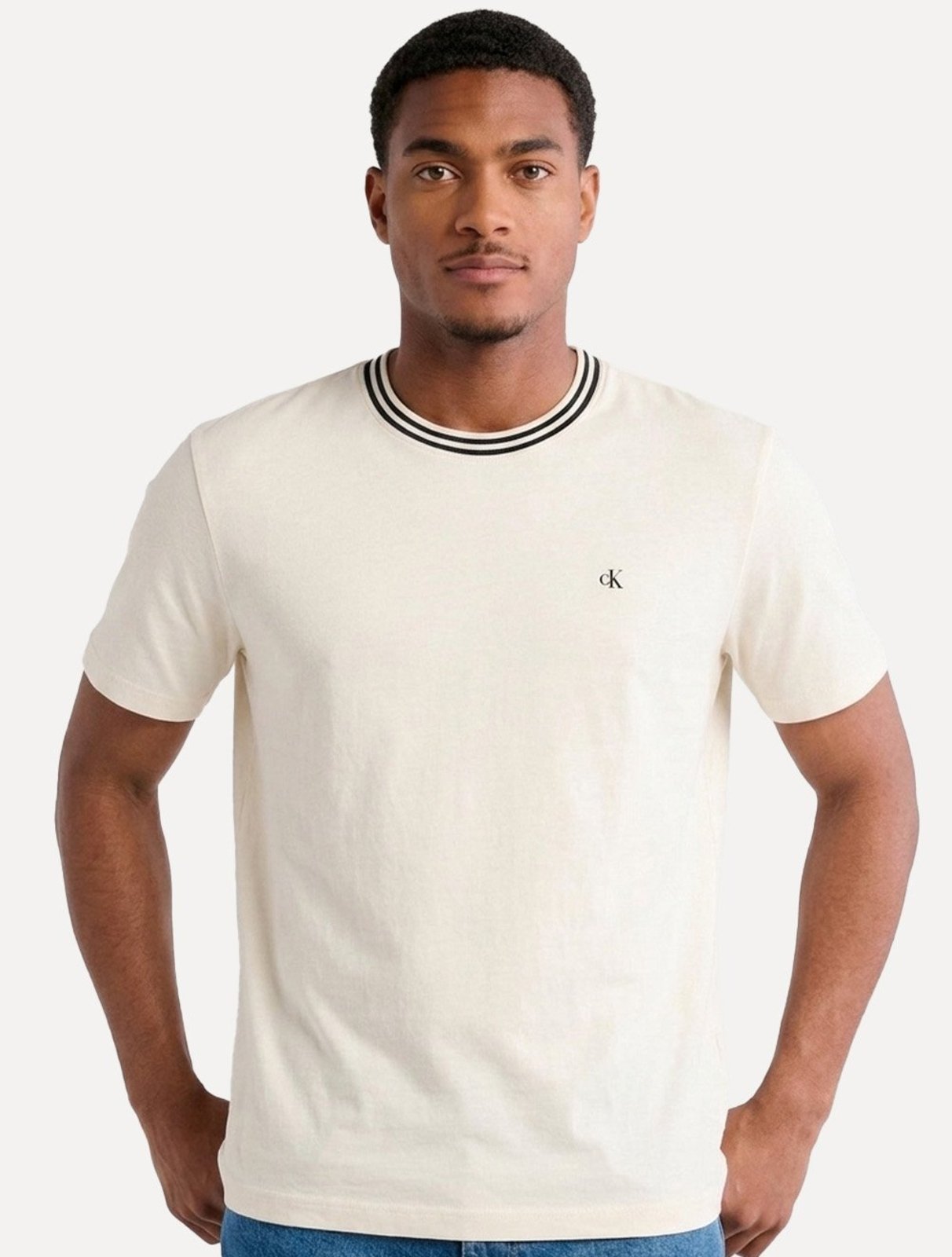 Camiseta Calvin Klein Masculina Cotton Friso Gola CK Logo Bordado