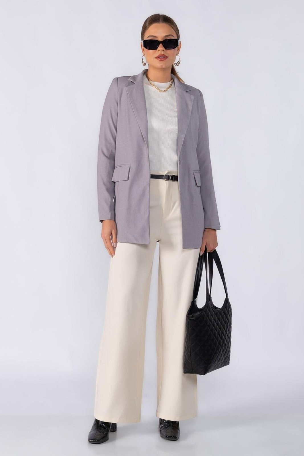 Blazer alfaiataria alongado Cinza