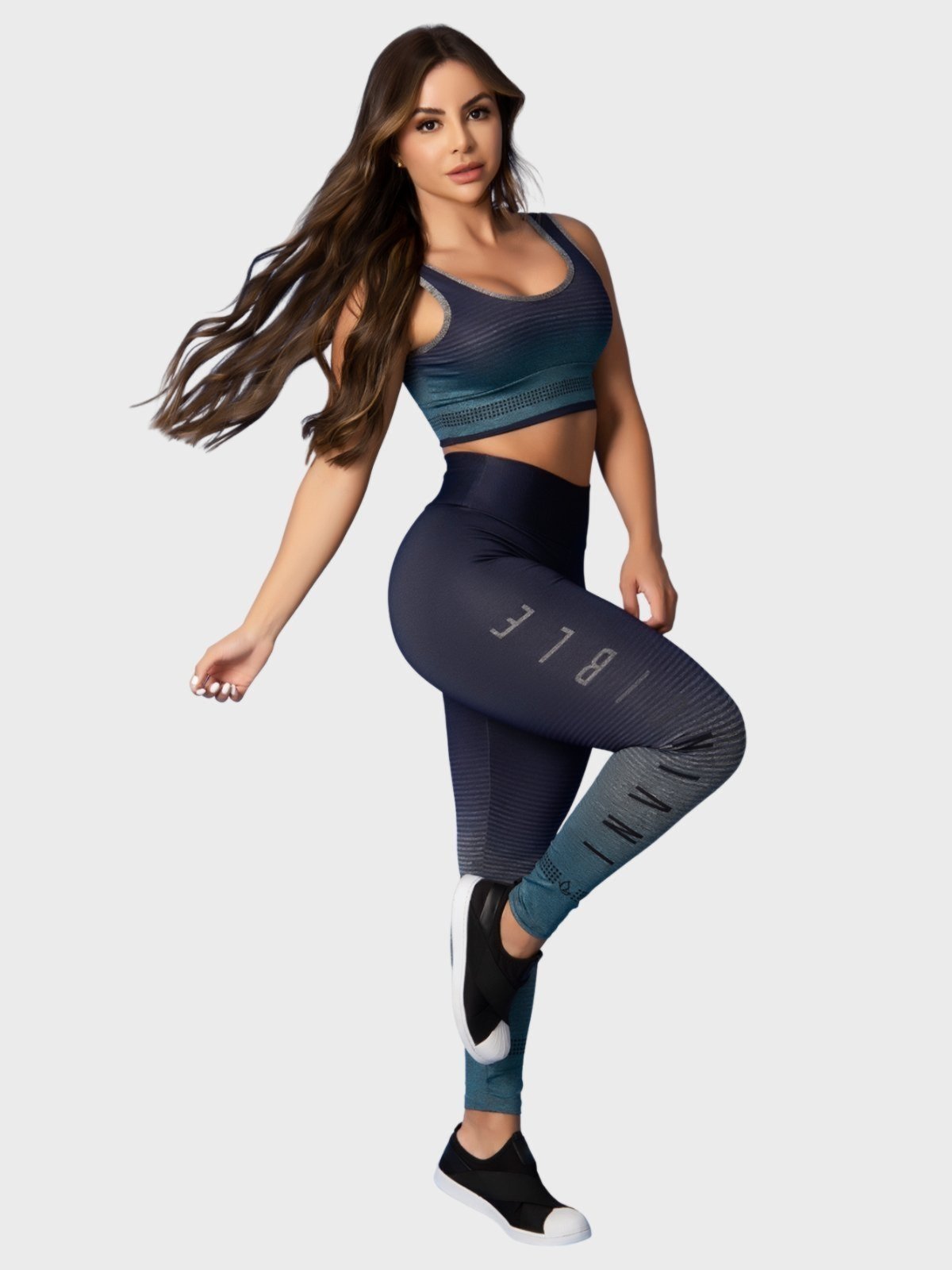 Conjunto Fitness Tarelles Top Calça Legging Estampado Azul