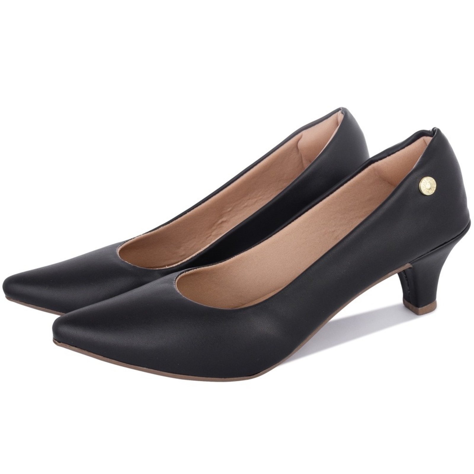 Scarpin Feminino Sapato Social Salto Baixo Bico Fino Confortável Preto