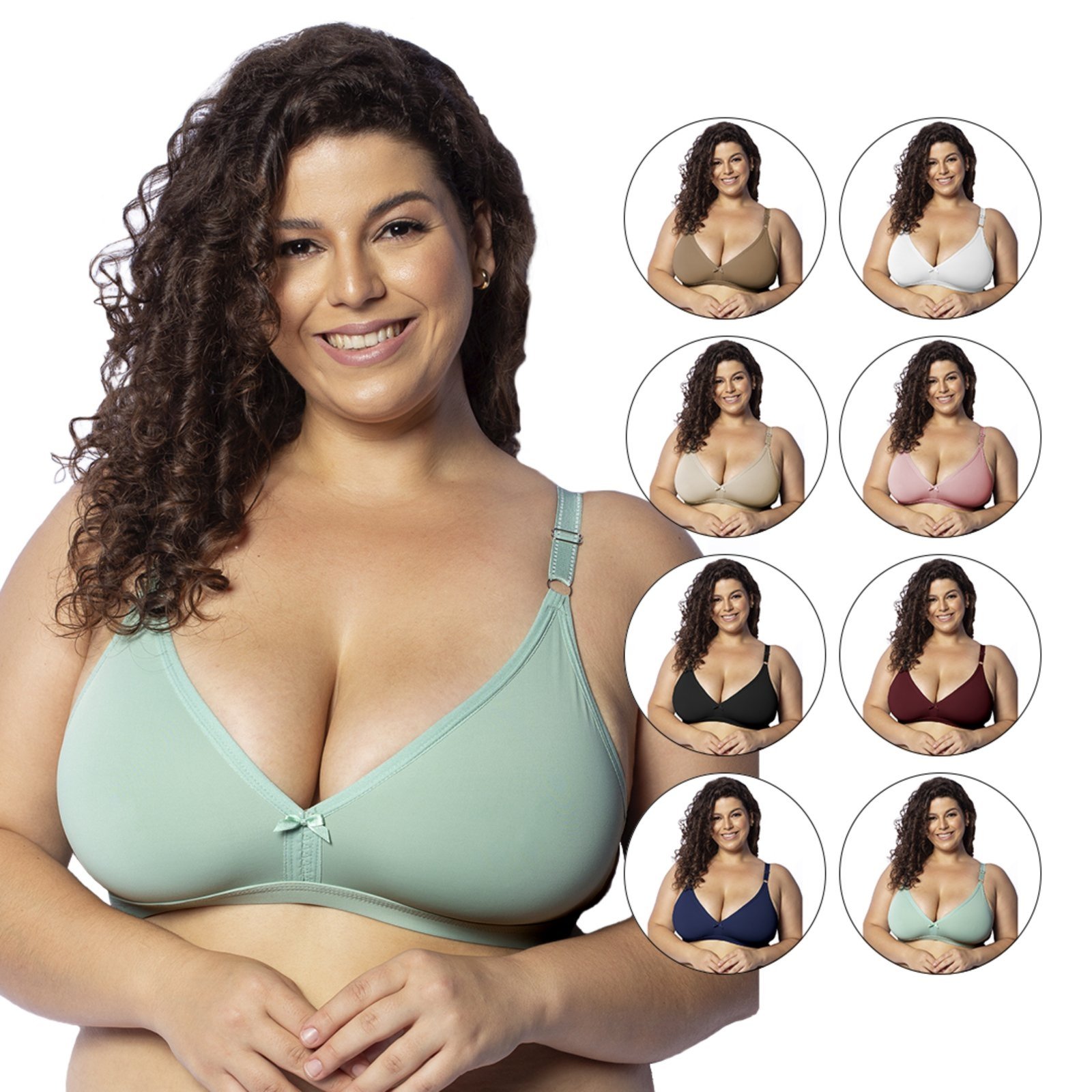 Kit 3 Sutiãs Gabi Lingerie Conforto Moda Íntima Plus Size Reforçado Sem Bojo Atacado Microfibra Multicolorido