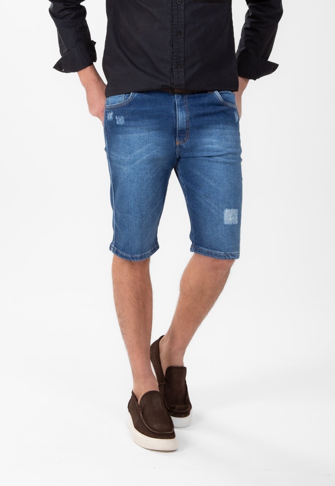 Bermuda Jeans Traymon Slim 5 Bolsos Azul