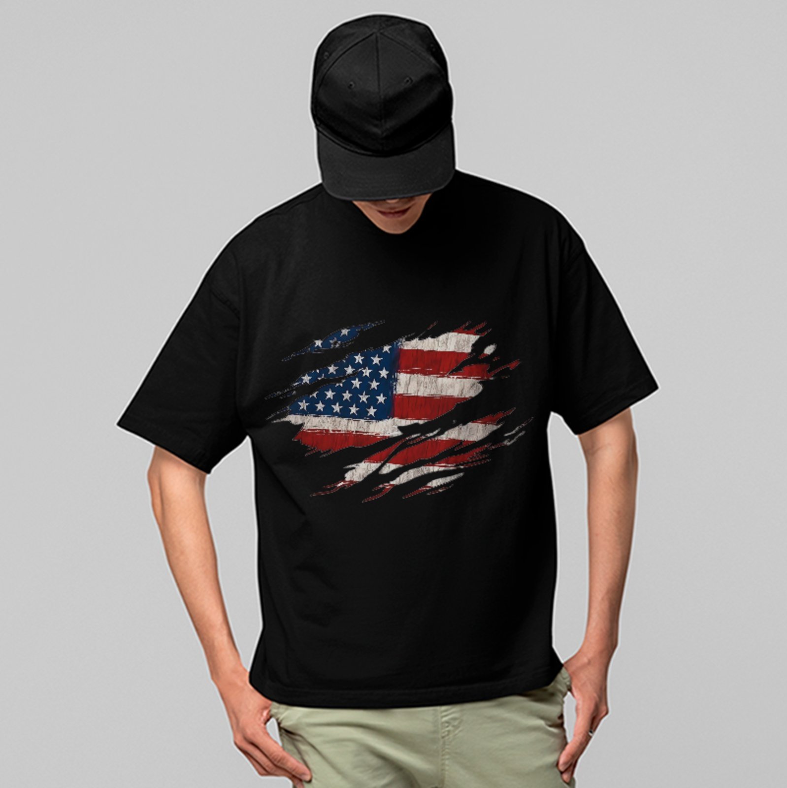 Camiseta Oversized Premium Bandeira Americana Street Unissex Preto