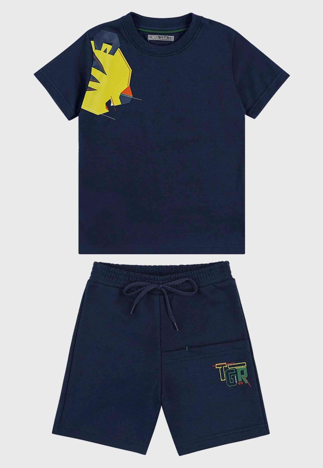 Conjunto Tigor T Tigre Curto Bordado Azul-marinho