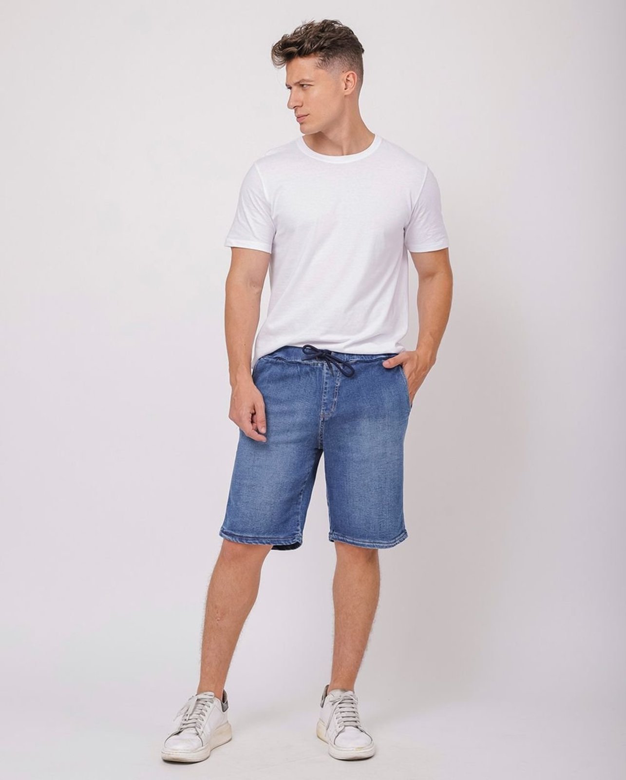 Bermuda Jeans Masculina Cós de Elastico 23854 Médio/escuro Consciência