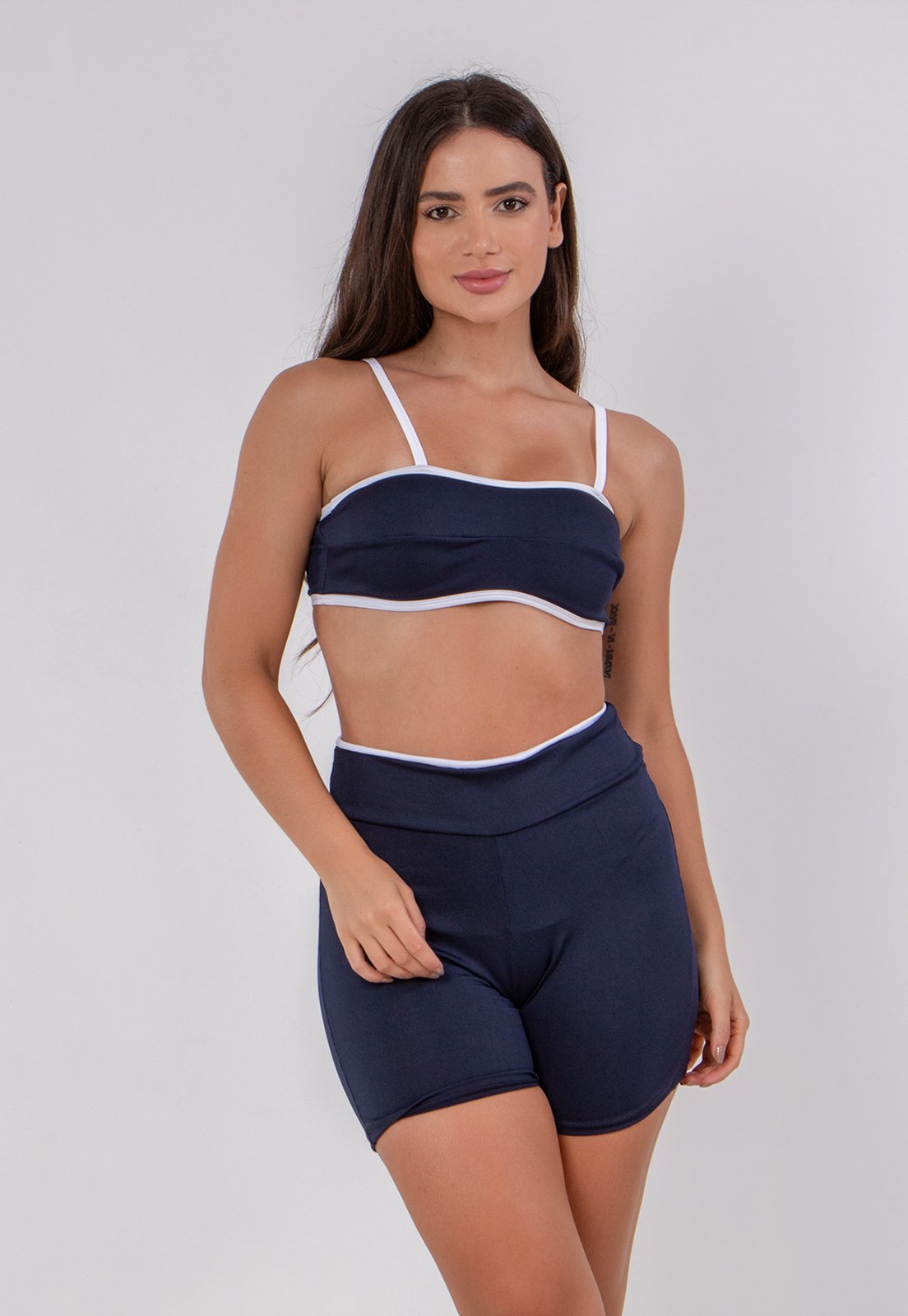 Conjunto Fitness Bicolor Short e Top Academia 4 Estações Azul Marinho