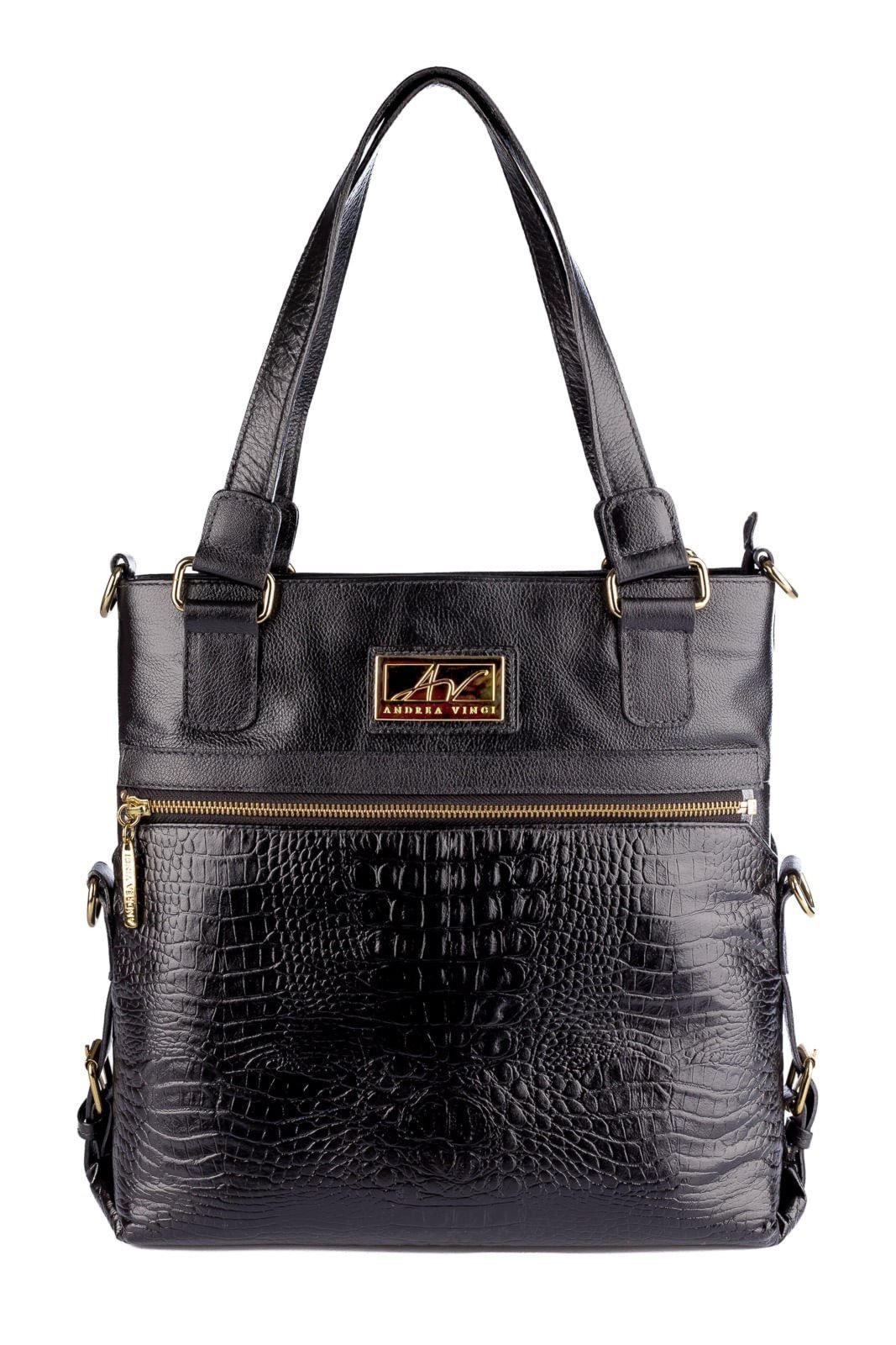 Bolsa de couro 2 em 1 croco Luiza - Preto