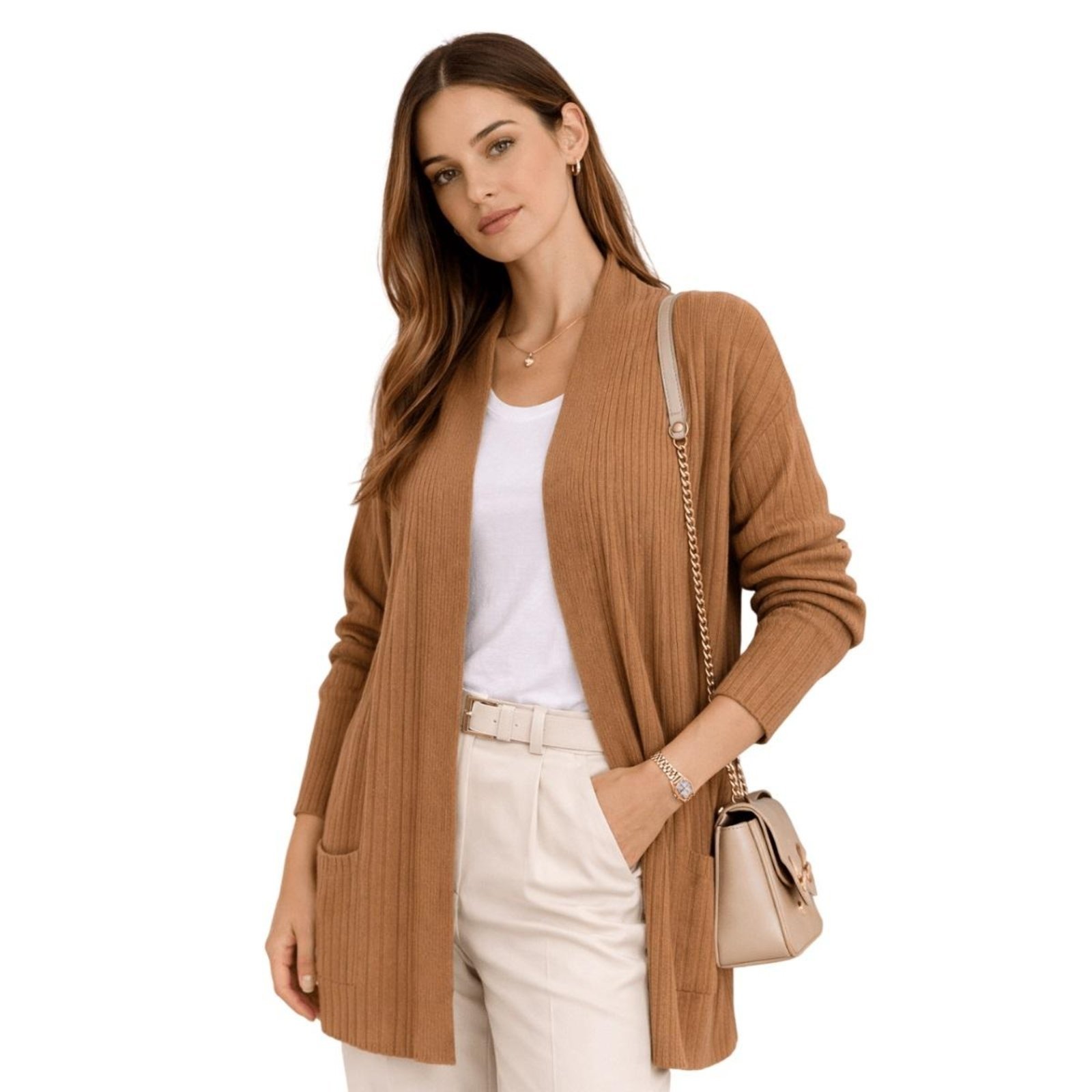 Cardigan Tricôt Feminino Facinelli 651283 Camel