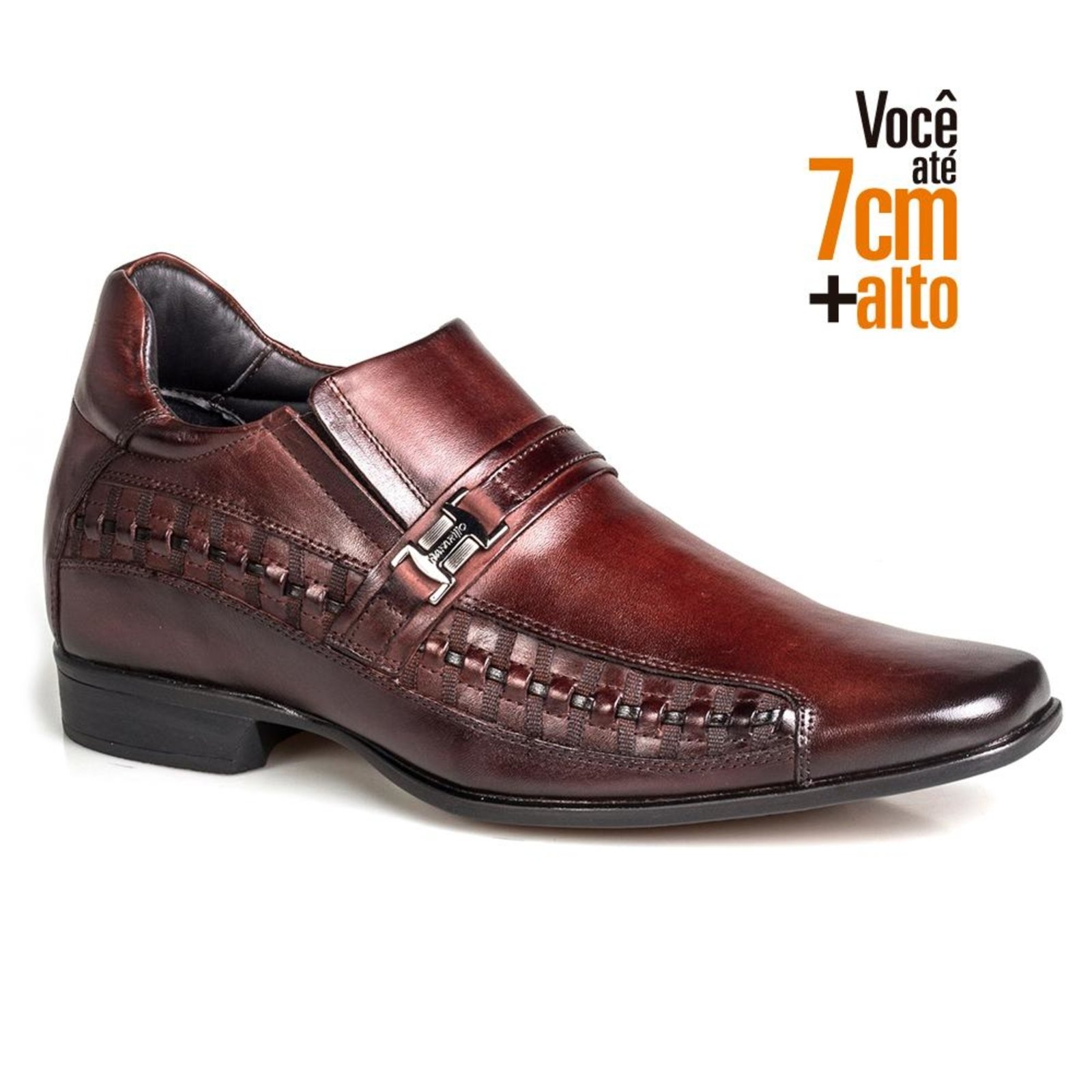 Sapato Social Rafarillo Couro Masculino Aumenta Altura Mogno