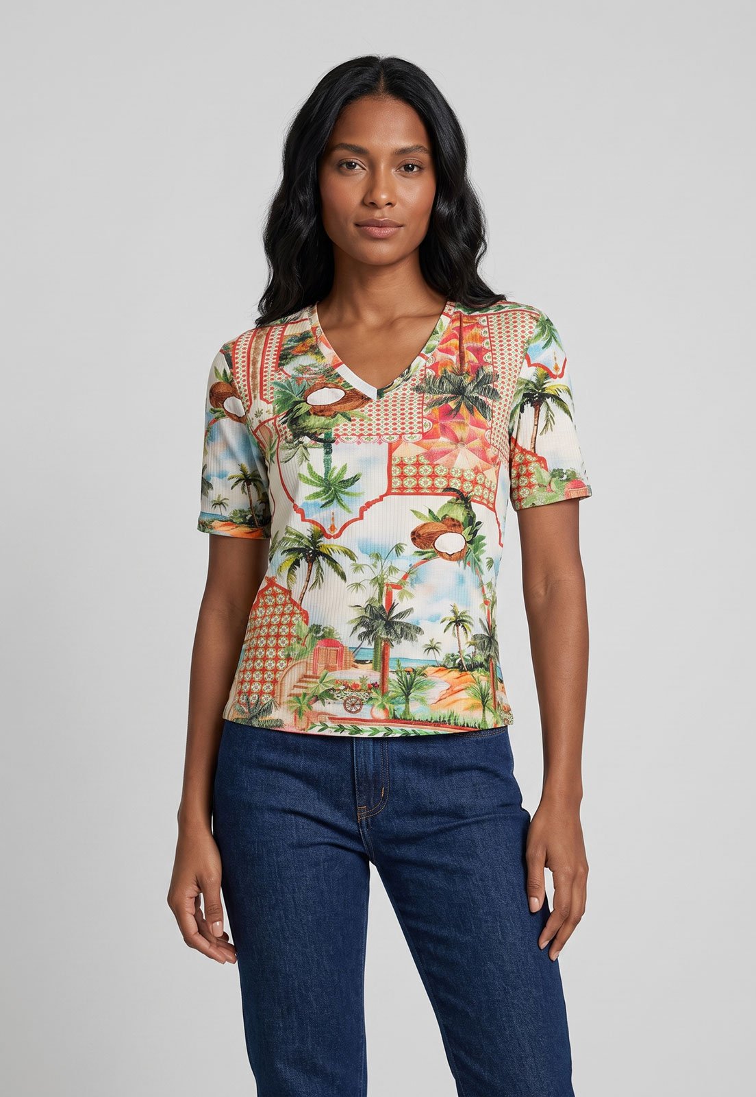 Blusa Feminina Lez a Lez Estampada Manga Curta Off-White