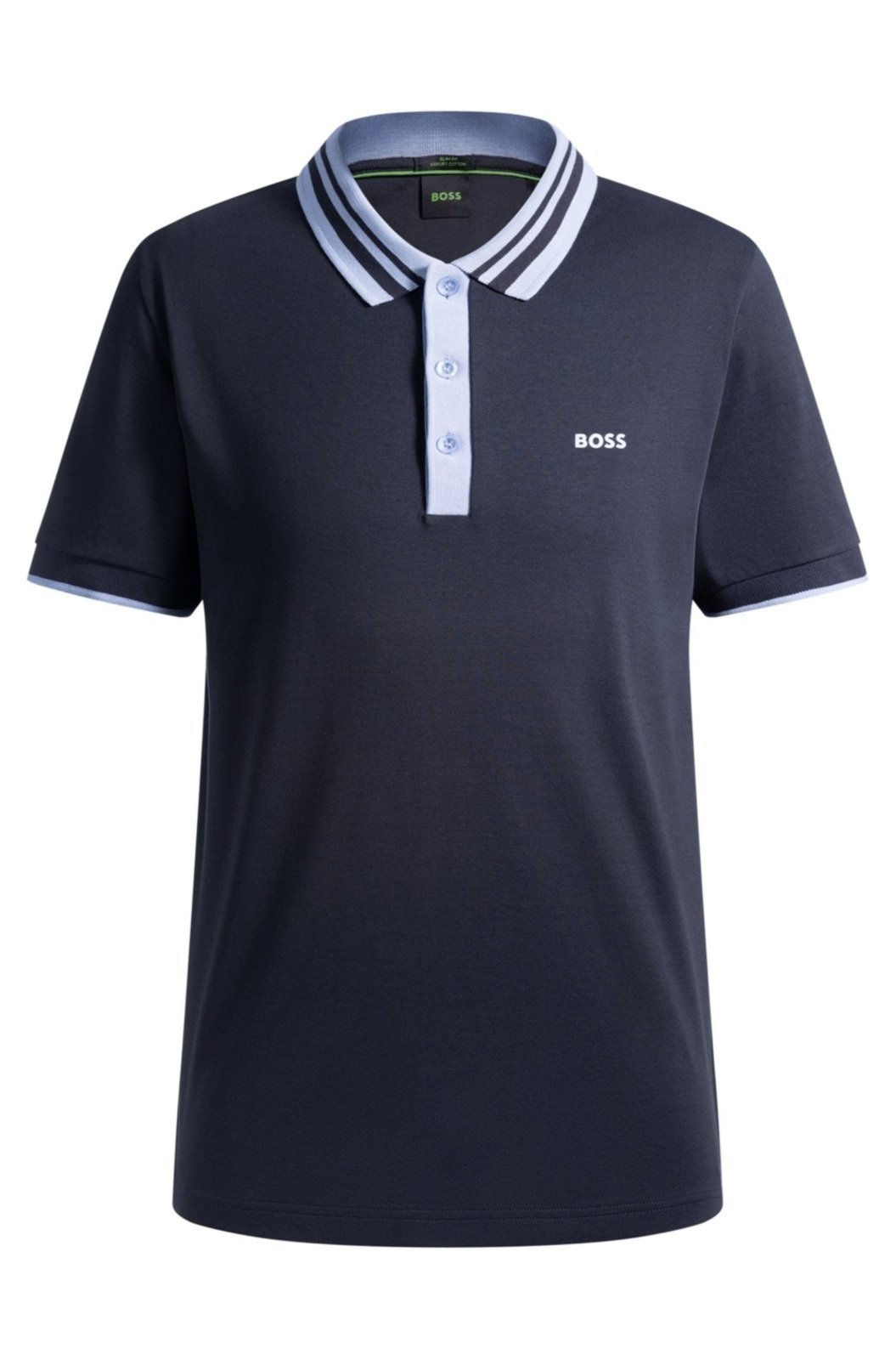 Polo Em Algodão Interlock Com Colarinho Listrado