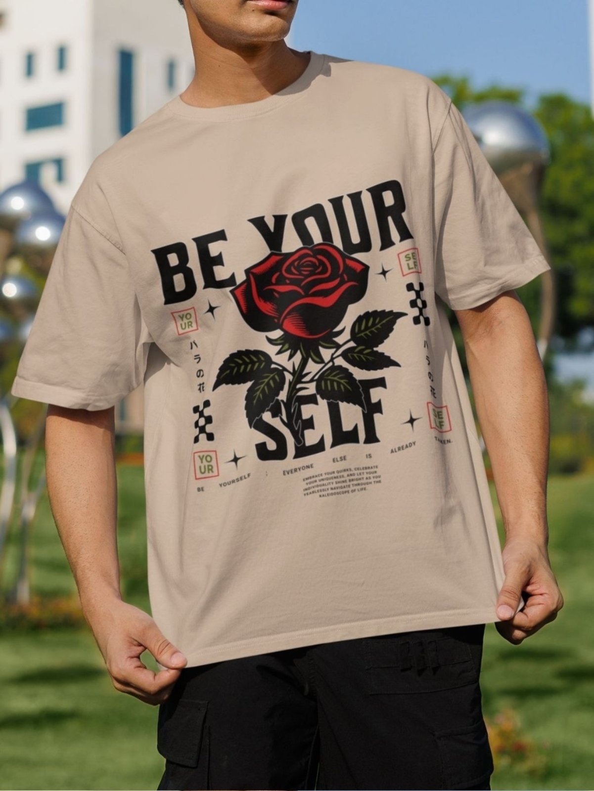 Camiseta Básica Unissex GuGi Flor Be Yourself Caqui