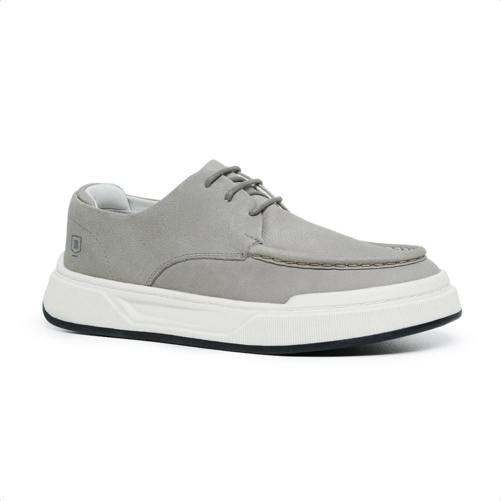 Tênis Masculino Malbork Couro Cinza com Solado Branco