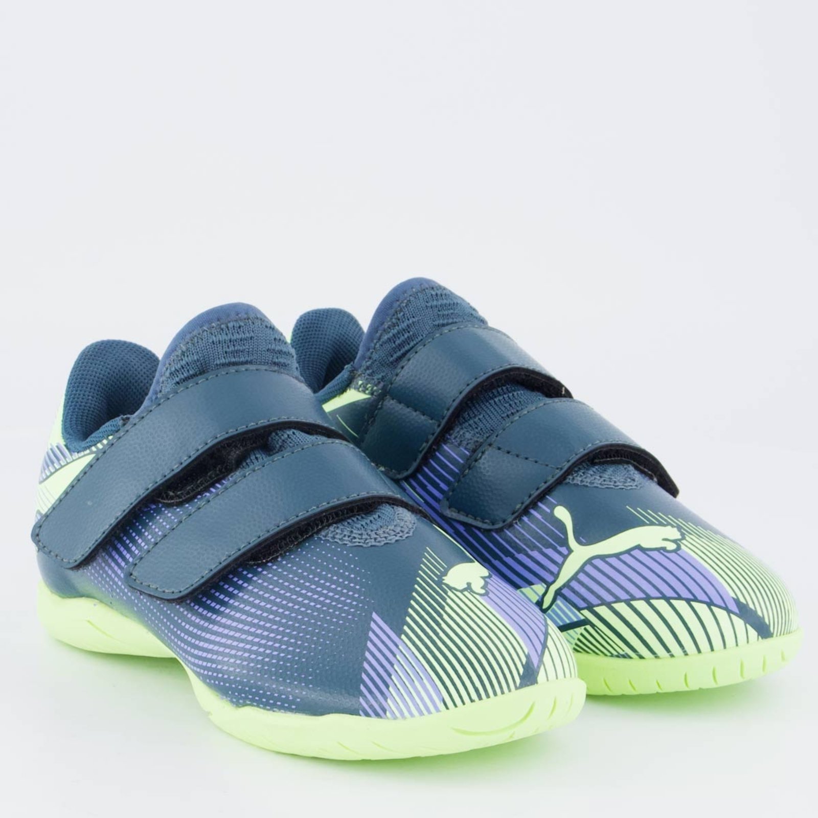 Vista 3 Chuteira Puma Future 7 Play IT V PS Juvenil Futsal e Verde azul Puma azul