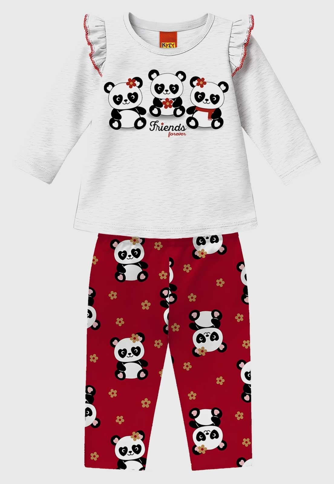 Conjunto Kyly Pandas Friends Forever Cinza