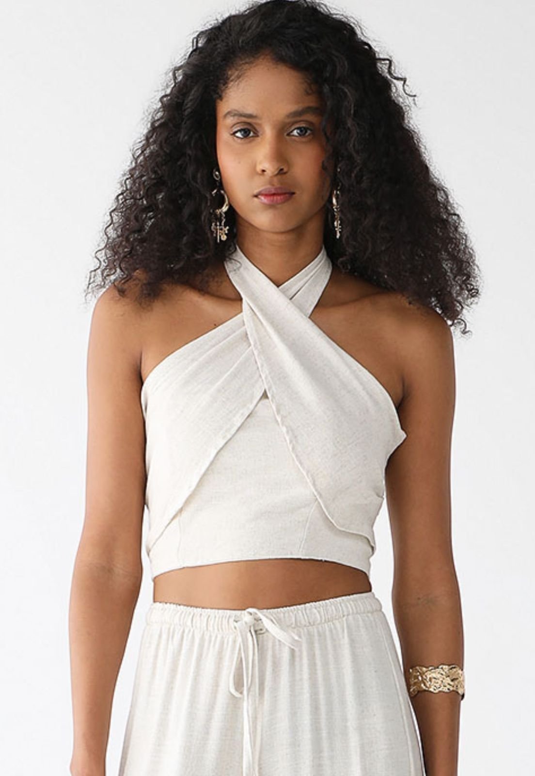Blusa Cropped Levosch De Linho Multiformas Creme