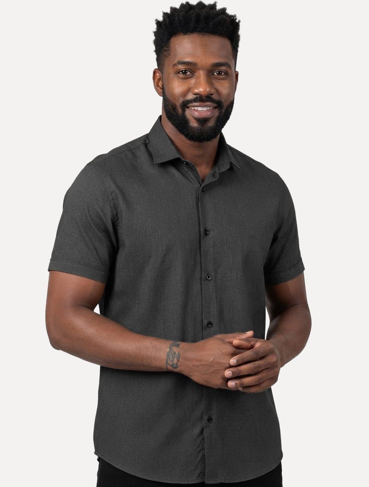 Camisa Aramis Masculina Manga Curta Slim Fil a Fil Antilia Preta