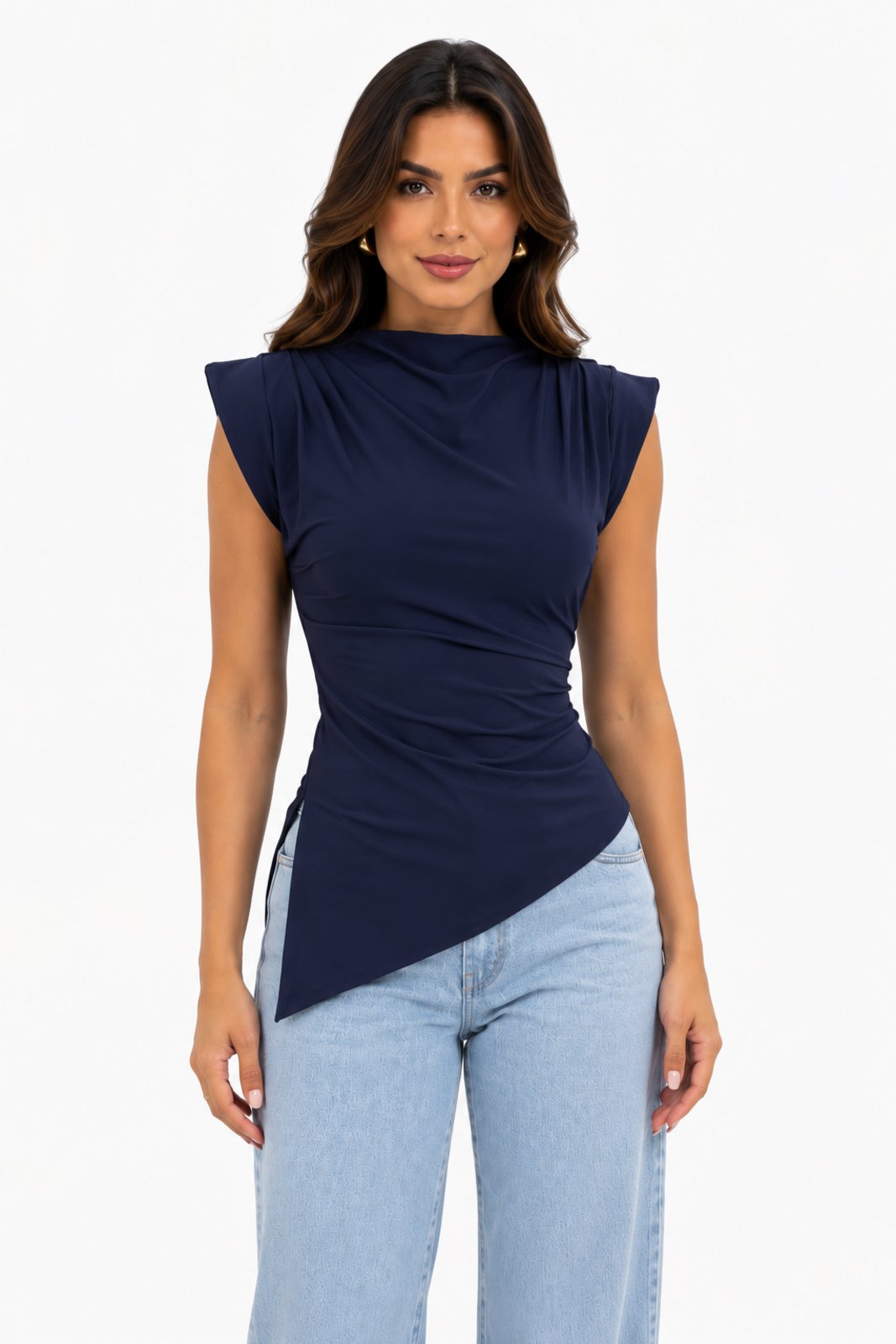 Camisa Gola Alta D Bell Outlet Fashion Azul Marinho