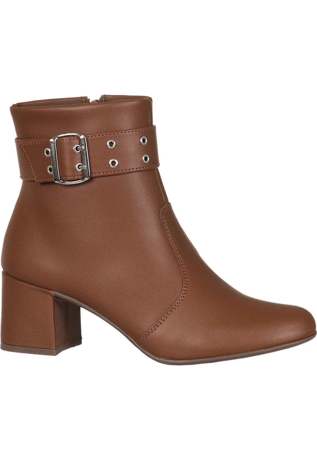 Bota Feminina GiGiL Bico Redondo Cano Curto Fivela Caramelo