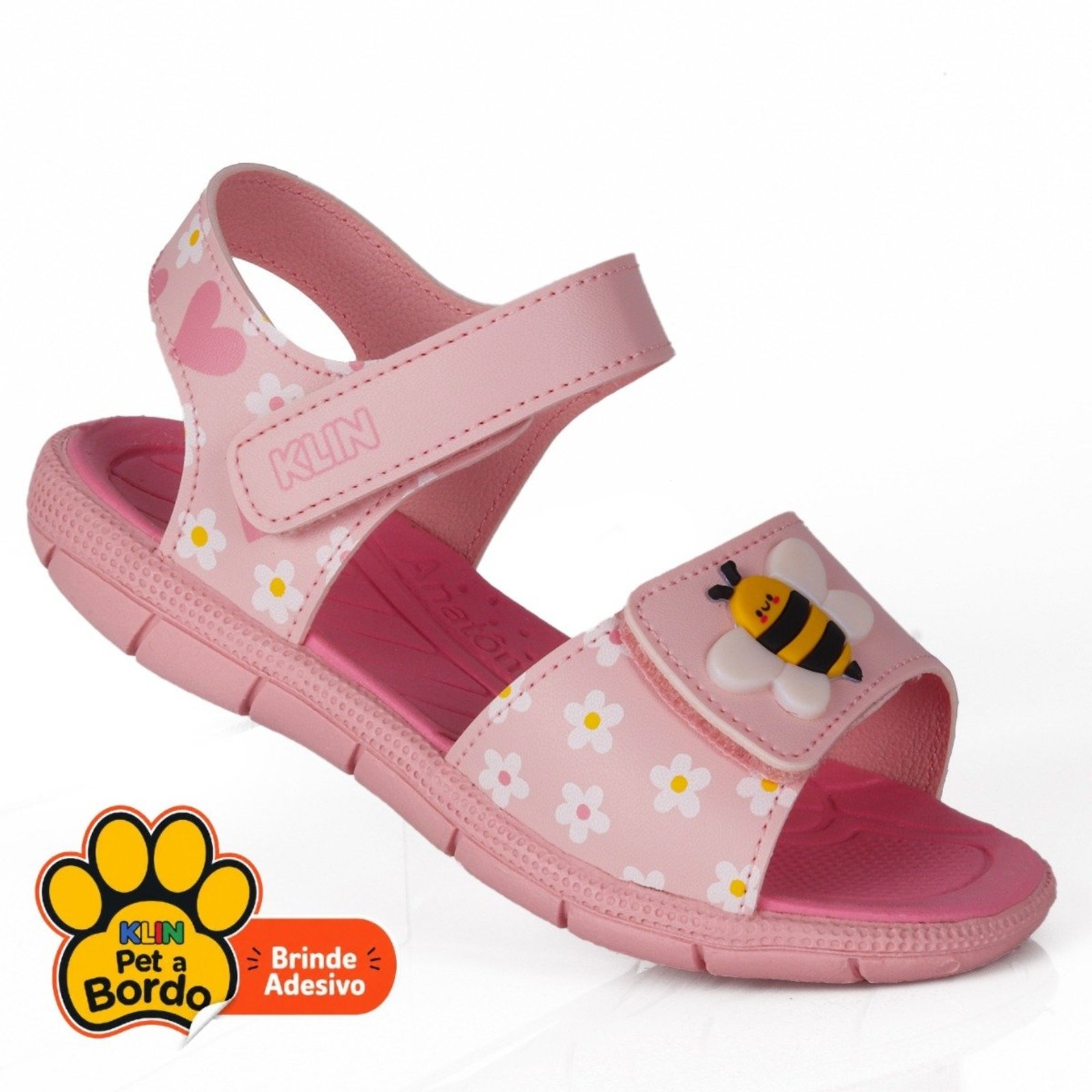 Infantil - Sandália Papete Klin Tic Tac Menina Abelha Flores Rosa